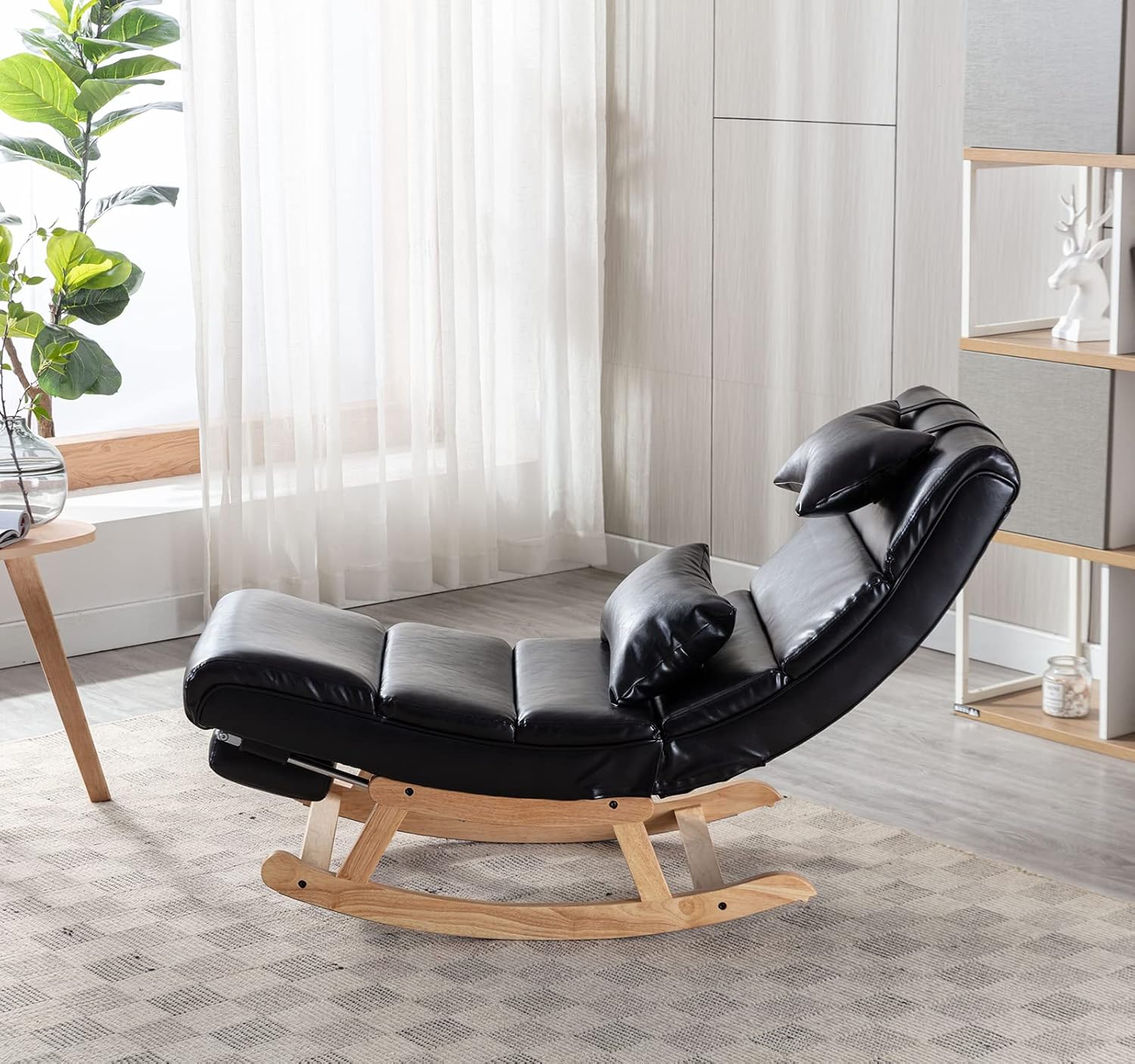 Kurhwyss Mecedora moderna para guardería, silla mecedora tapizada con reposapiés plegable, cómoda silla de descanso con reposacabezas y almohada