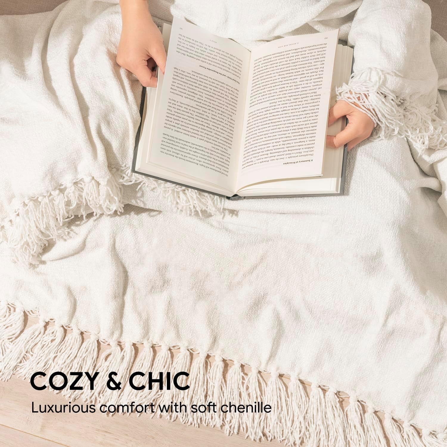 RECYCO – Manta, manta de chenilla suave y acogedora con borlas con flecos para mueble, sofá, silla, cama y sala de estar, ideal para regalar (color