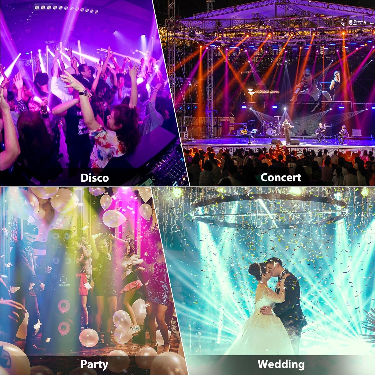 Luces de escenario, 60 luces LED par 90 W RGB luces de escenario activadas por sonido DJ iluminación de escenario para eventos, fiesta, boda,