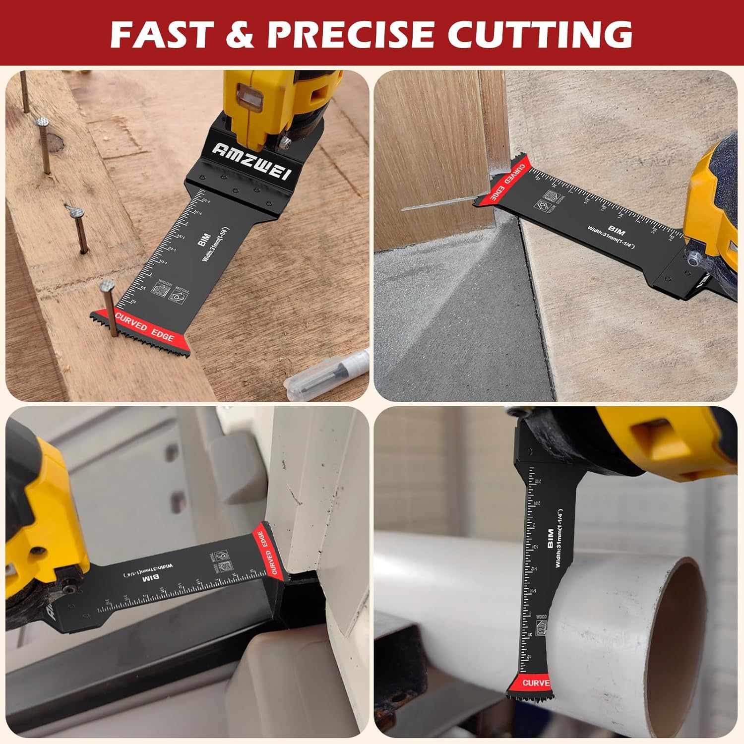 AMZWEI 6 cuchillas oscilantes extralargas, bimetálicas de borde curvado multiherramienta para madera con clavos, metal, madera, plástico, hojas de