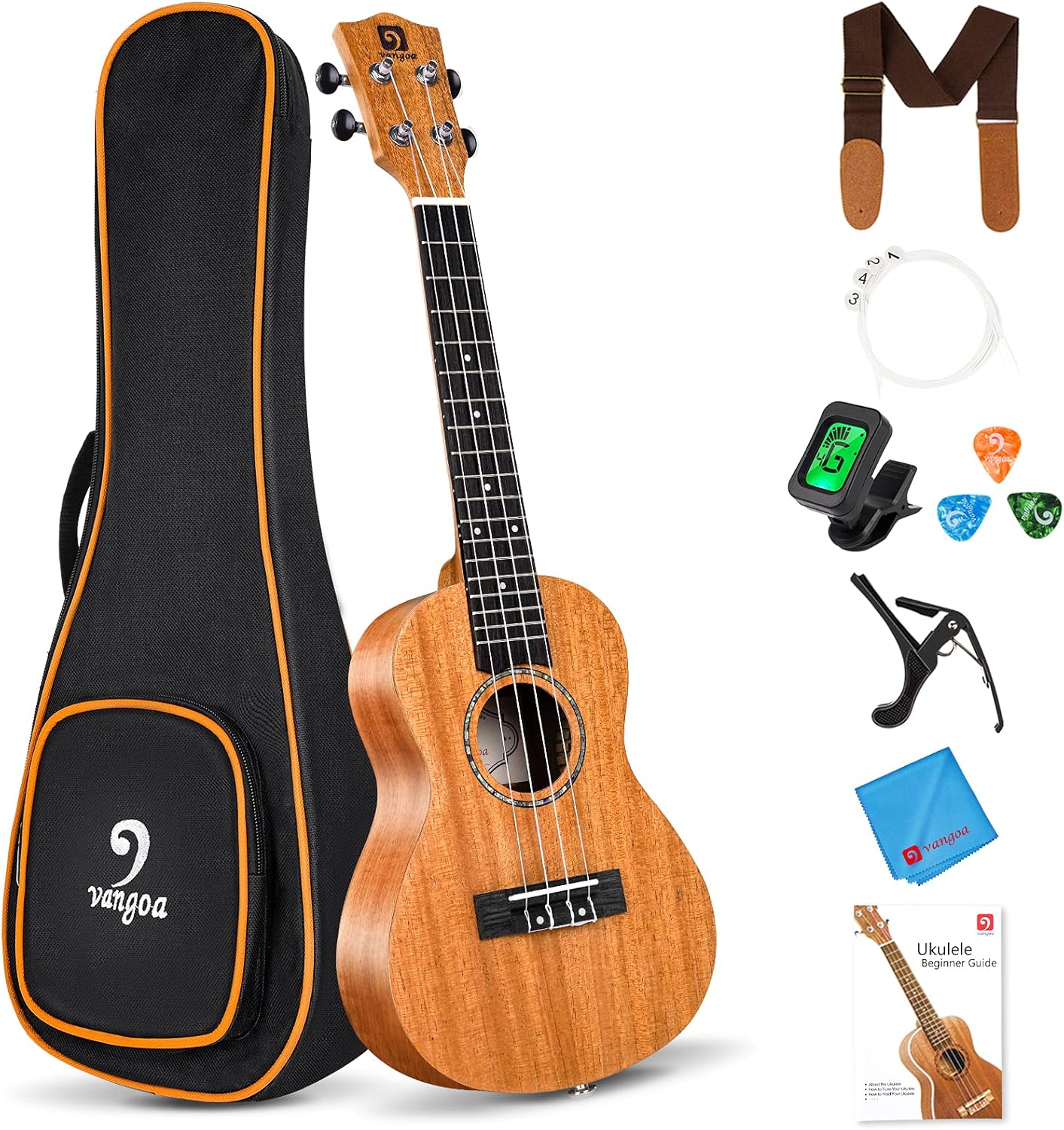 Vangoa Ukelele de concierto para principiantes, caoba de 23 pulgadas, ukelele para principiantes adultos con kit completo, ukelele hawaiano para