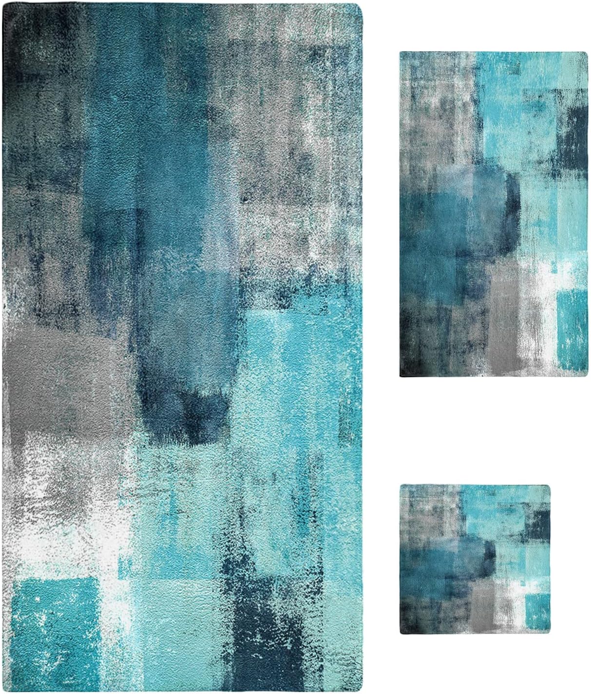 Juego de toallas abstractas de color turquesa verde azulado para baño, cocina, playa, cabello, mano, yoga, toallas y paños de cocina, pintura