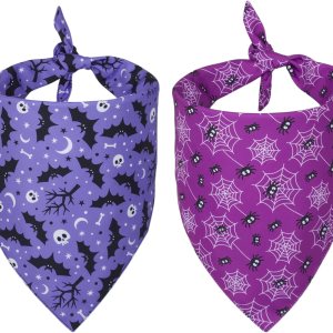 ADOGGYGO Paquete de 2 bandanas de Halloween para perro, bufanda triangular reversible para perro, accesorios de Halloween para perros grandes y ADOGGYGO Paquete de 2 bandanas de Halloween para perro, bufanda triangular reversible para perro, accesorios de Halloween para perros grandes y