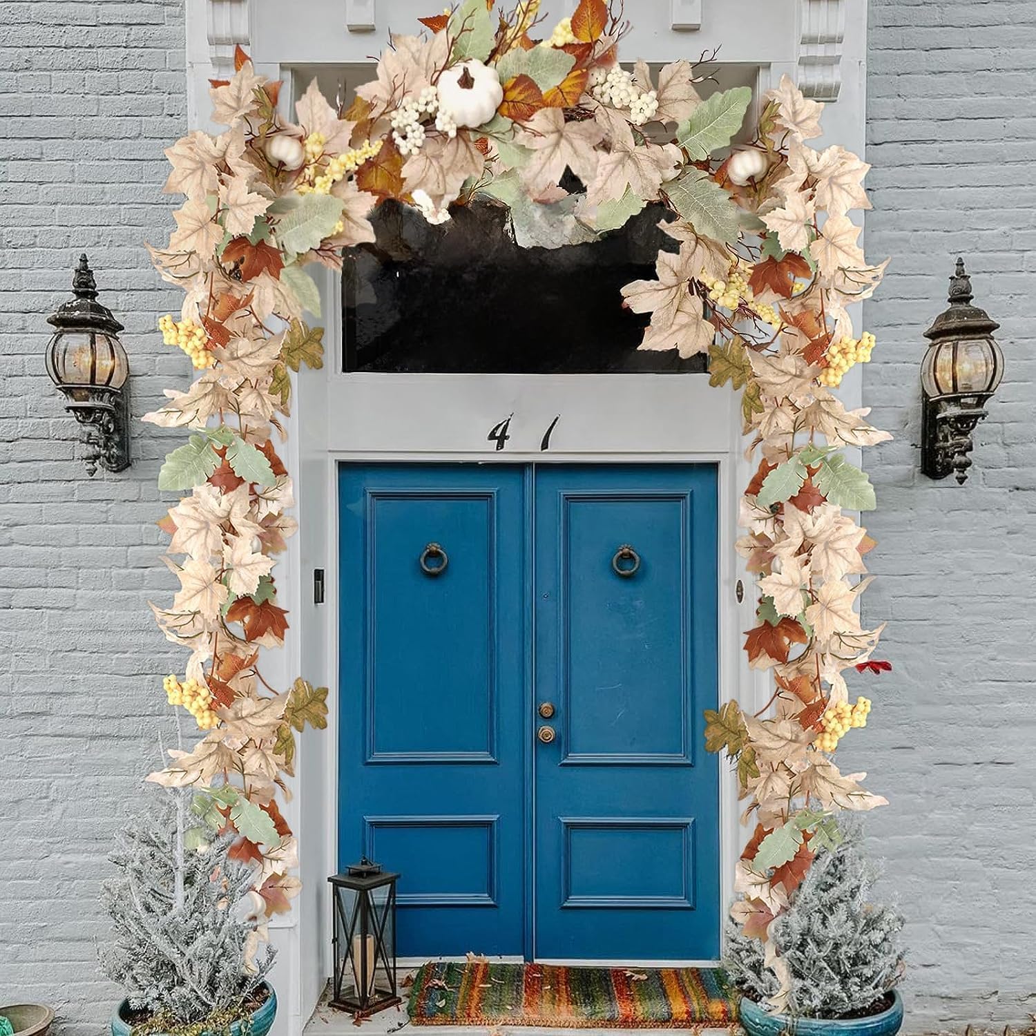 Guirnalda de otoño de 5.6 pies, hojas de arce, calabazas, bayas, guirnalda de hojas de otoño para el hogar, decoración de mesas de otoño, decoración