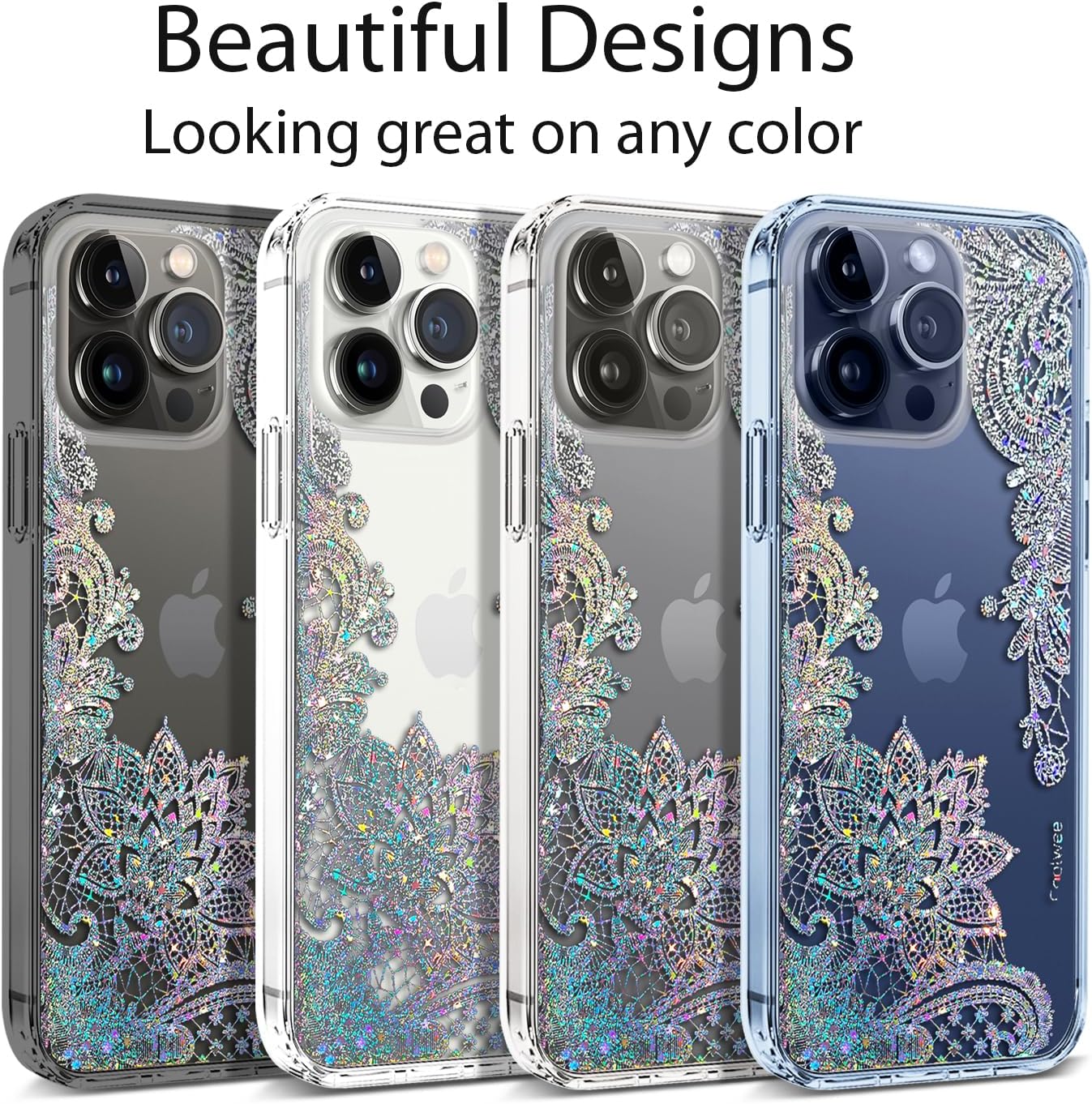 Coolwee Funda transparente antiamarillamiento con purpurina para Apple iPhone 15 Pro, 6.1 pulgadas, 6.6 pies, protección de grado militar, protector