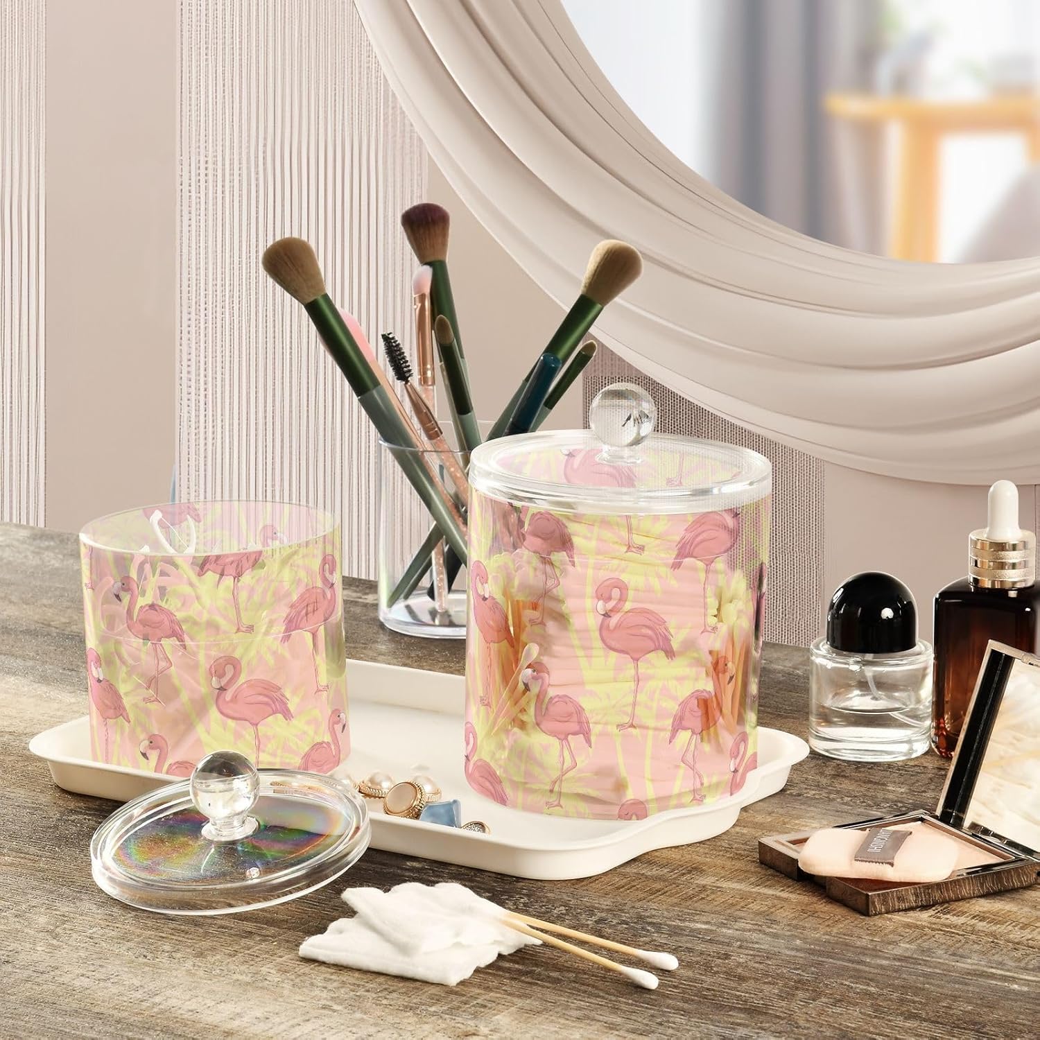 Flamingos Jars with Lids Small Jars Bathroom Storage Containers Canisters Floss Pick Holder for Dorm Room Essentials for College Students Girls