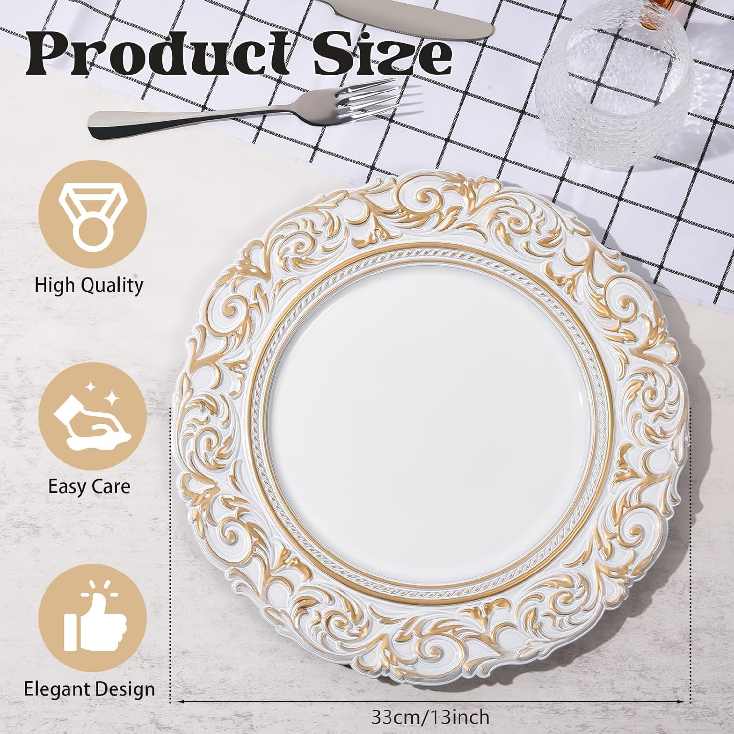 12 unidades de platos de carga blancos antiguos a granel, 13 pulgadas, para el día de San Valentín, boda, francés, vintage, de plástico, con