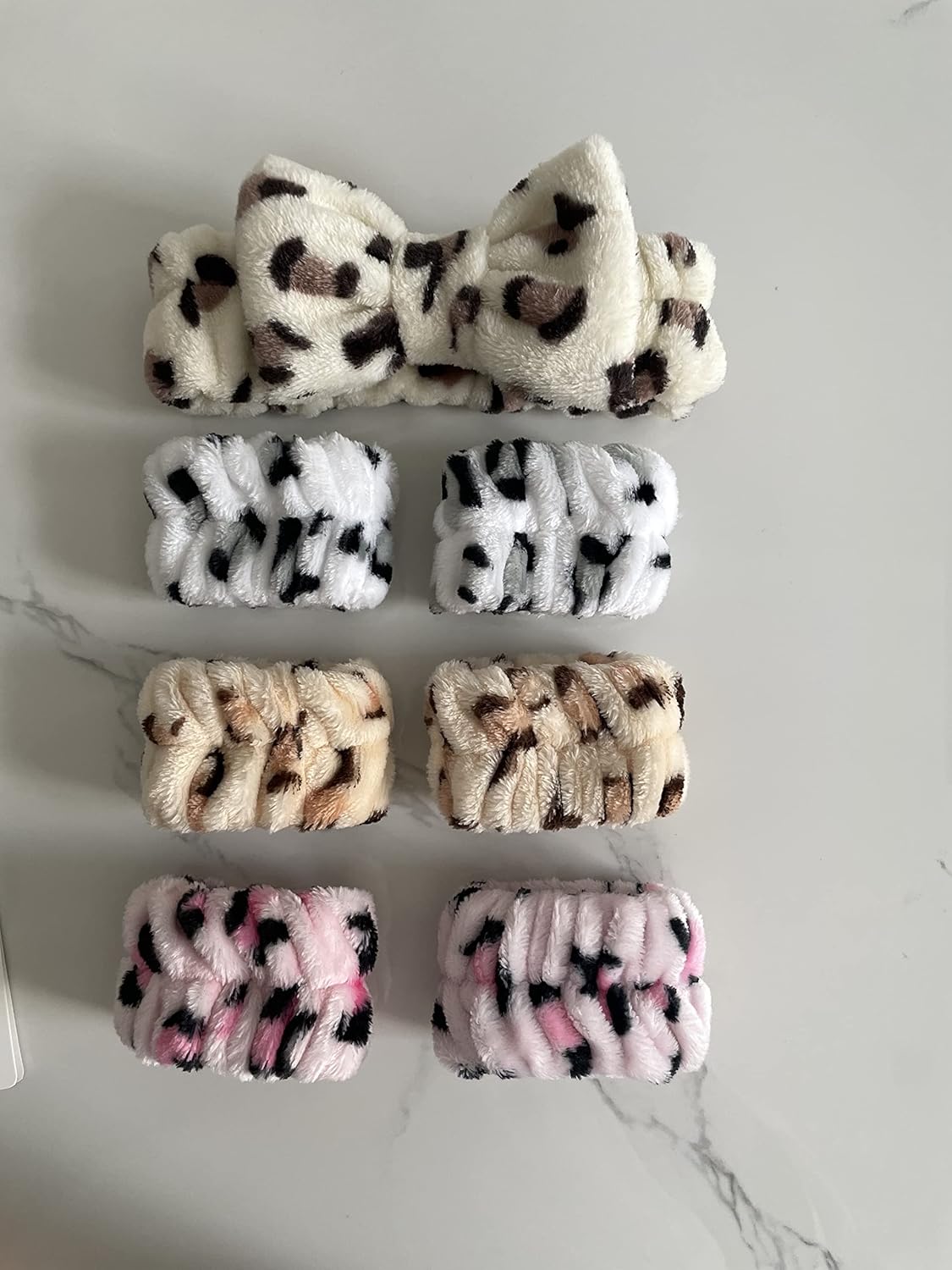 Juego de 7 bandas de baño de spa para muñecas, 6 toallas absorbentes para lavar la cara y maquillaje facial, diadema con bolsa de lavandería,
