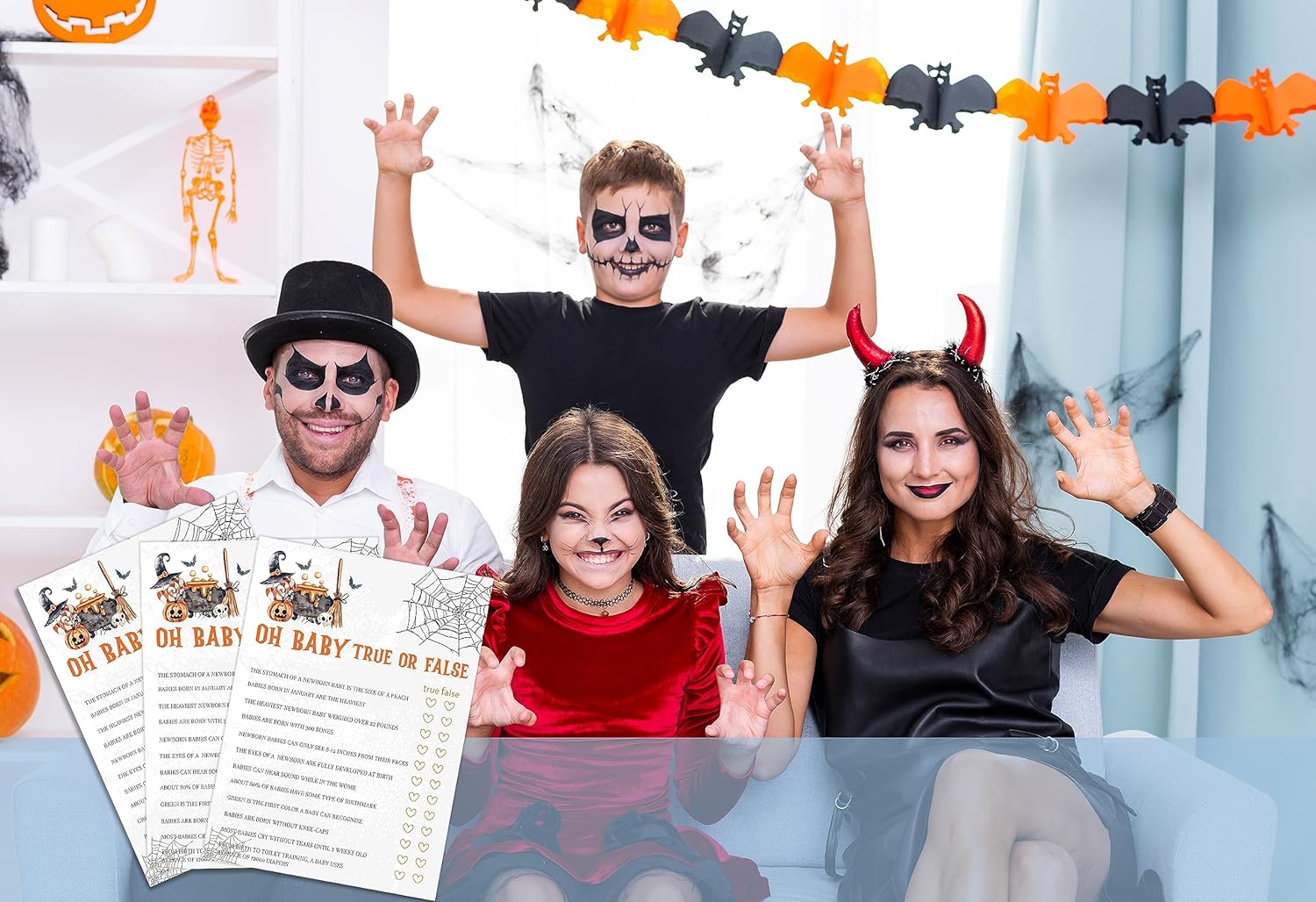 Juego verdadero o falso de Halloween, juego de Halloween para baby shower, decoraciones de baby shower, suministros de fiesta de revelación de