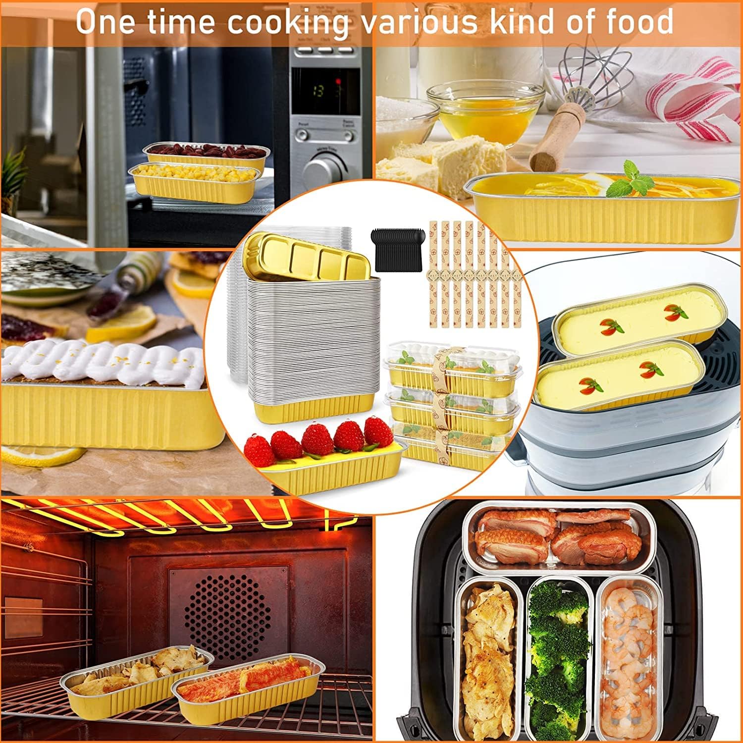 Am Bulan 50 mini moldes para pasteles de papel de aluminio de 6.8 onzas con tapas para bodas, cumpleaños y fiestas, kit completo de mini hornear con