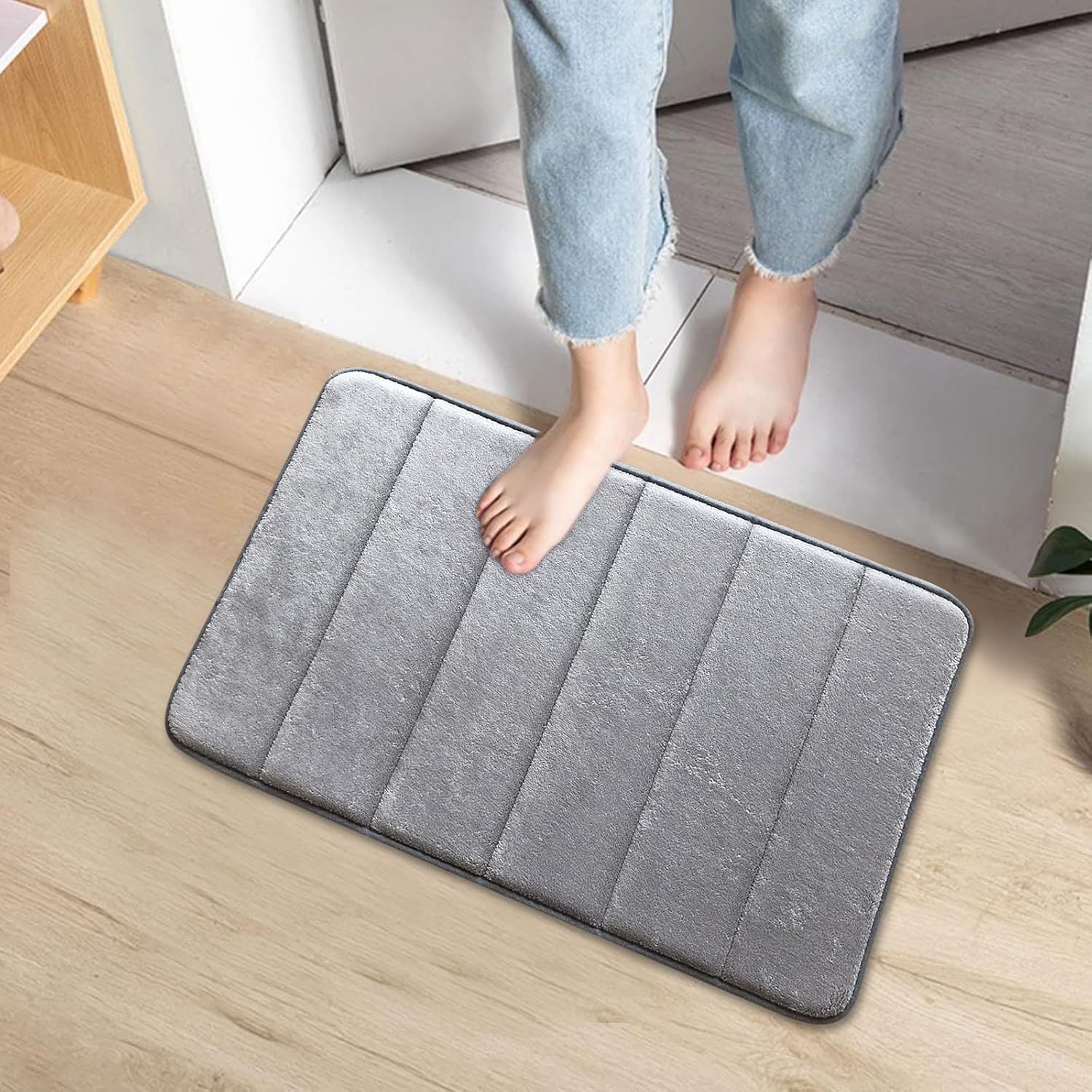 Tapete de baño de espuma viscoelástica, tapete de baño de espuma viscoelástica, súper absorbente, suave, antideslizante, impermeable, de secado