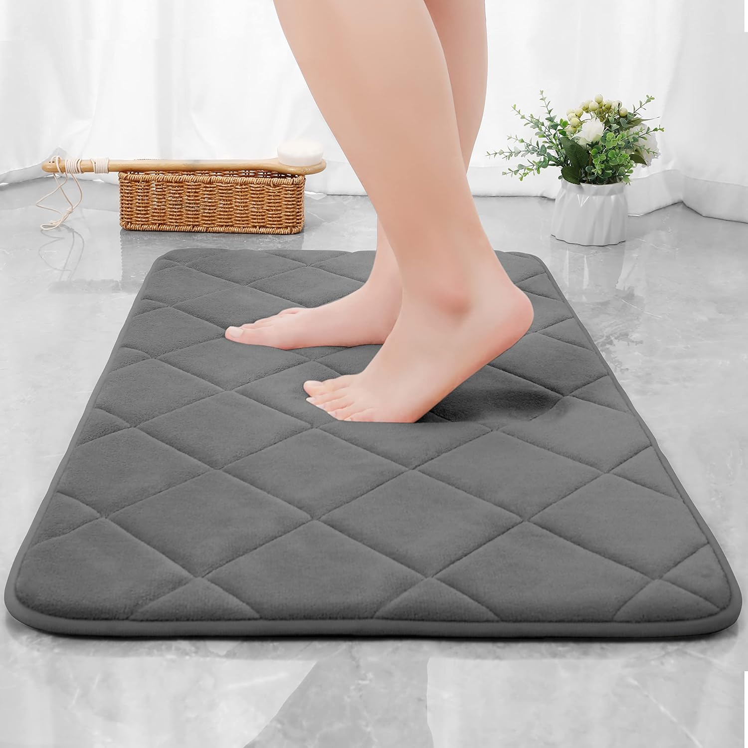 chakme Tapete de baño de espuma viscoelástica de 20 x 32 pulgadas, súper suave, absorbente, antideslizante, lavable a máquina, para suelo de baño,