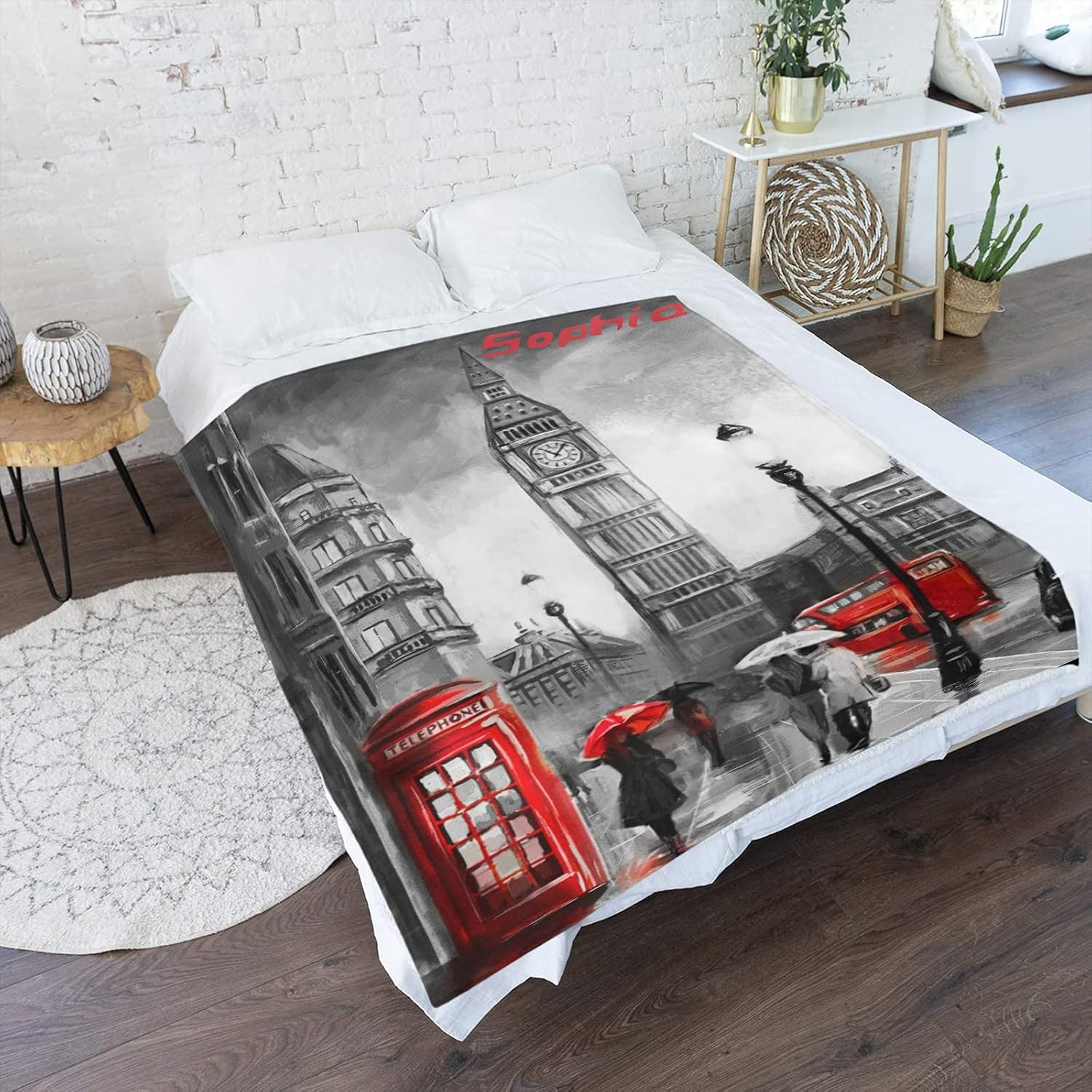 Manta personalizada de Inglaterra Londres Big Ben para bebé, manta personalizada para niños y niñas, cumpleaños, baby shower, perros o mascotas,