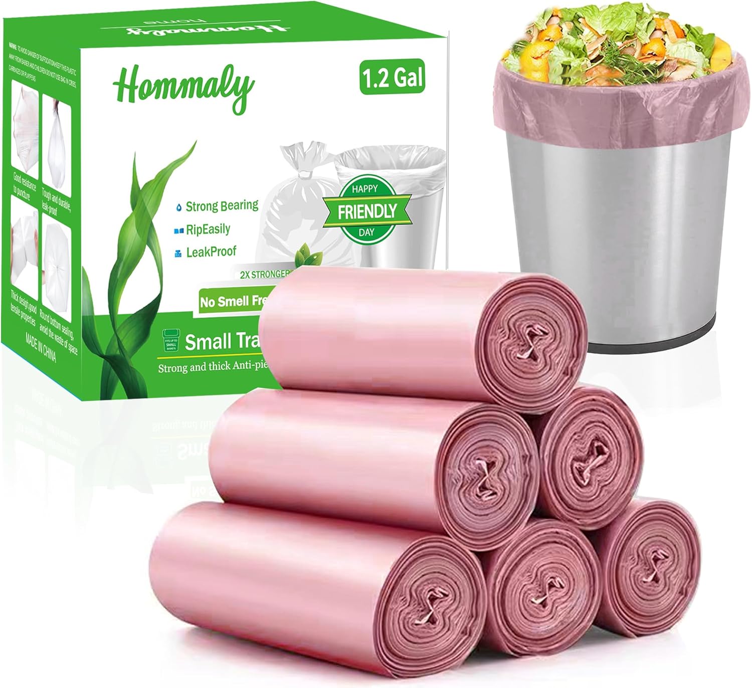 Hommaly 240 bolsas de basura pequeñas de color rosa, bolsas de basura fuertes, bolsas de basura para baño, sin perfume, mini bolsas de plástico para