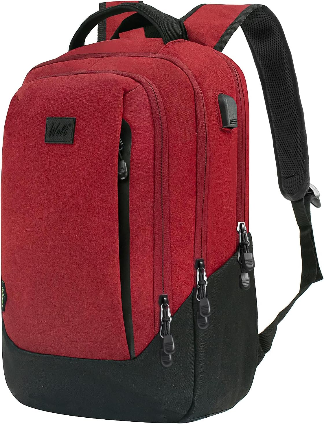 WOLT  Mochila para portátil de viaje, bolsa de negocios aprobada por avión con puerto de carga USB, se adapta a portátiles de 15.6 pulgadas, Rojo