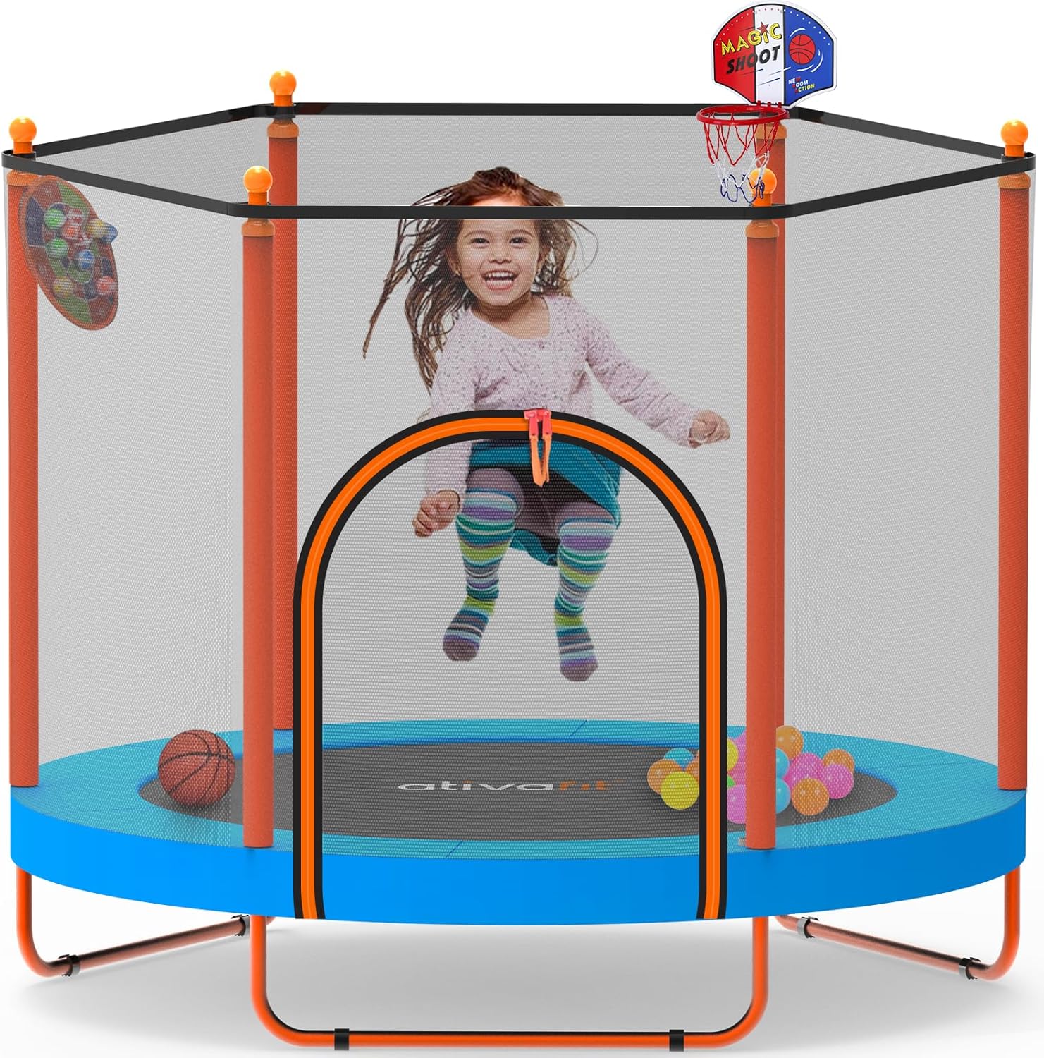 Ativafit Trampolín de rebote de 60 pulgadas para interiores y exteriores para niños de 1 a 8 años, trampolín recreativo de 5 pies con red de