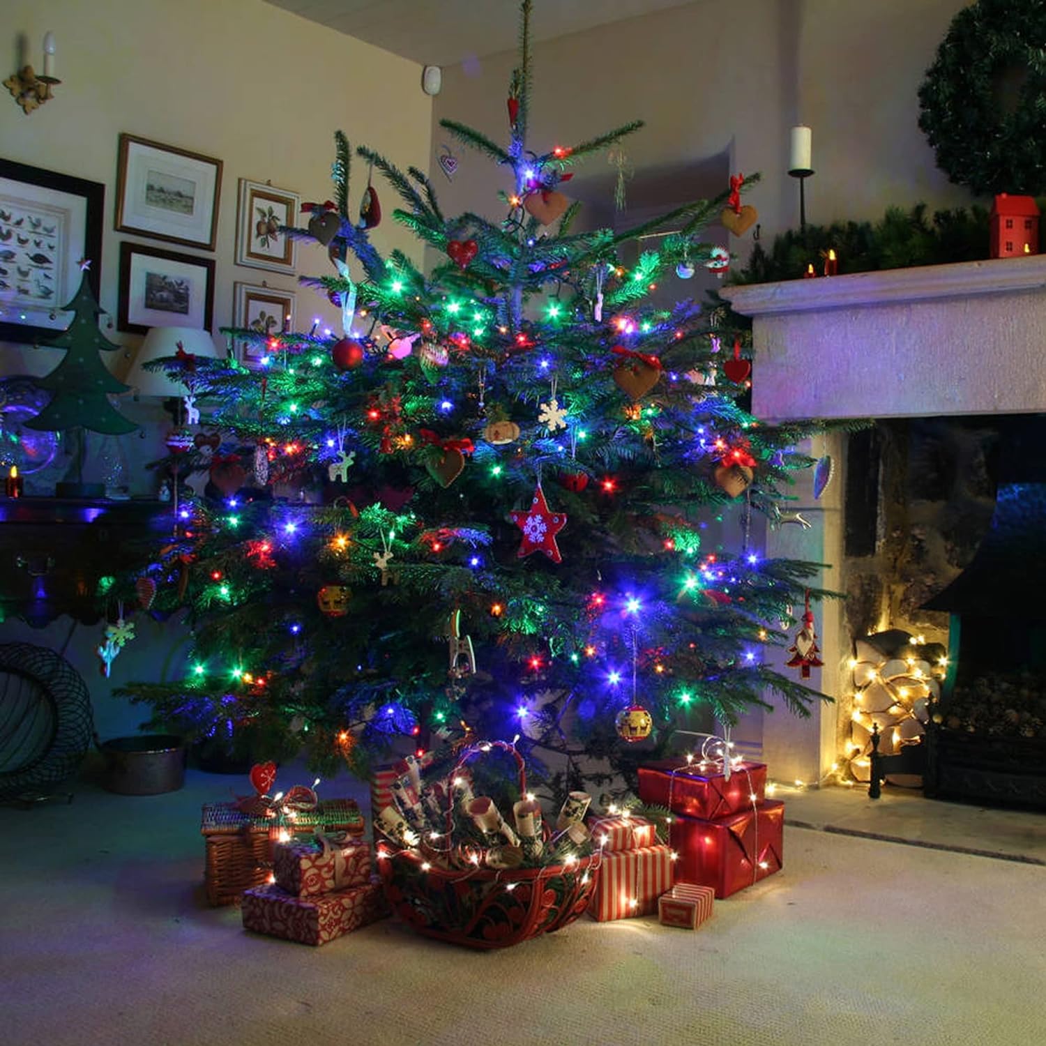 Dazzle Bright – Guirnalda de 300 luces LED para Navidad, de 100 pies con 8 modos, impermeables, conectables, cable verde, decoraciones para