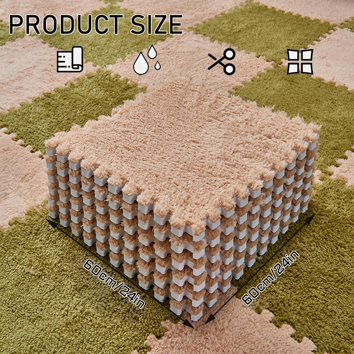 10 tapetes de espuma tipo rompecabezas de felpa de 24 x 24 x 1 pulgadas, suaves y esponjosos, cuadrados, entrelazados, para habitación de juegos,