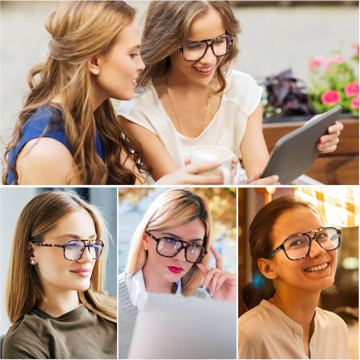 JM Paquete de 3 lentes de lectura de aviador de gran tamaño para mujeres y hombres, retro cuadrados con luz azul para lectura de computadora