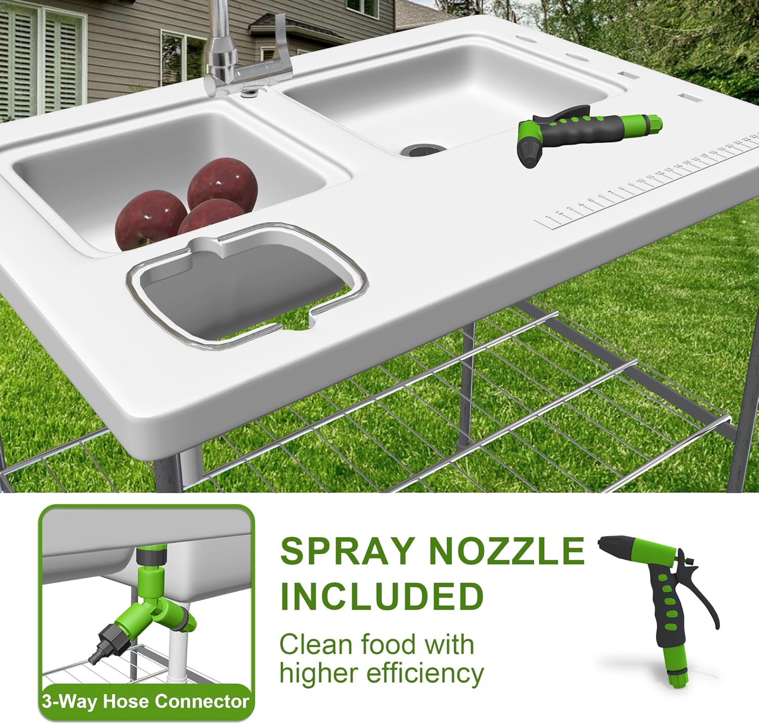 THUNDERBAY Mesa plegable portátil de campo de limpieza de juego de pescado, mesa de filete resistente de 40 pulgadas con fregadero doble y grifo