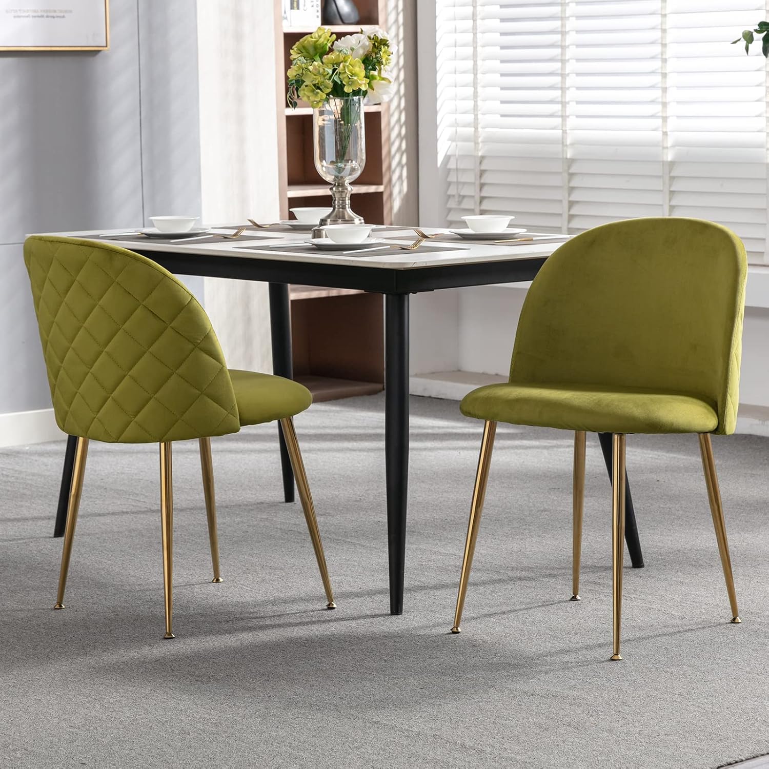 ZHENGHAO Juego de 2 sillas de comedor de terciopelo, sillas de comedor modernas, sillas laterales sin brazos con patas doradas, sillas de cocina