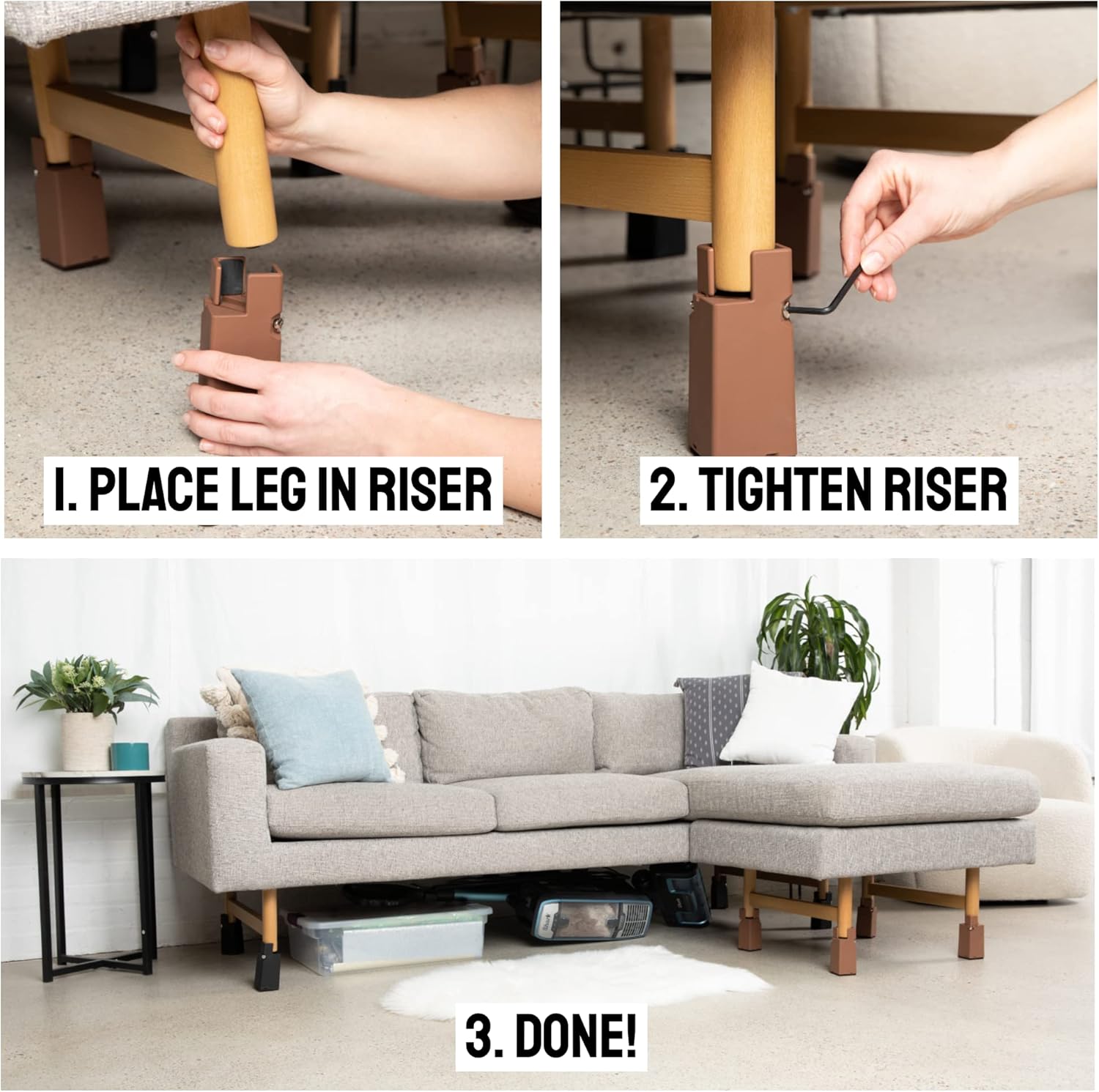 Goods4U Elevadores de muebles negros de 4 pulgadas  Perfecto para el dolor de rodilla  Solo para piernas de 0.8 a 1.6 pulgadas de grosor, 100%