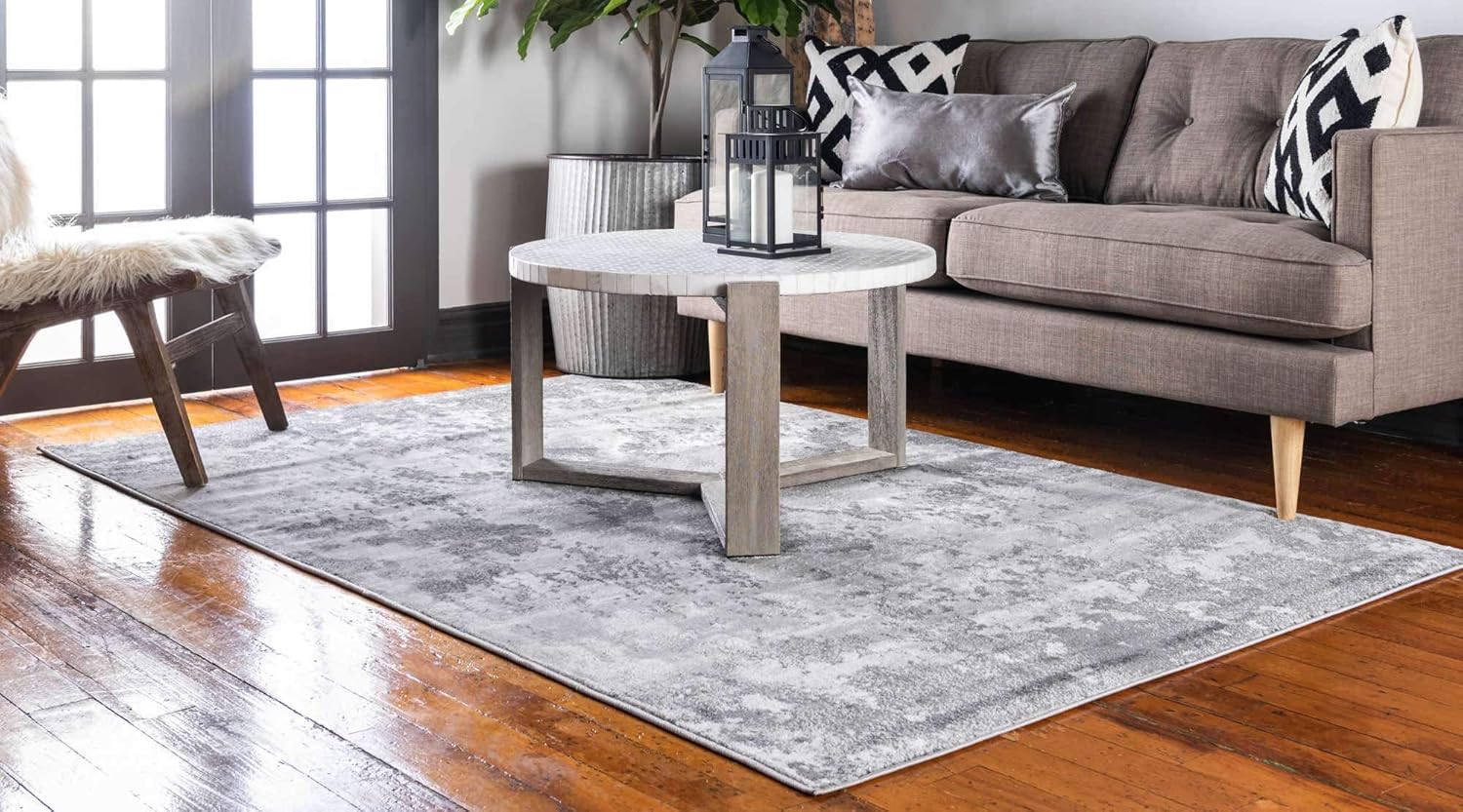 Unique Loom Metro Collection – Alfombra abstracta de transición con piedra de cemento, 5 x 8 pies, gris claromarfil