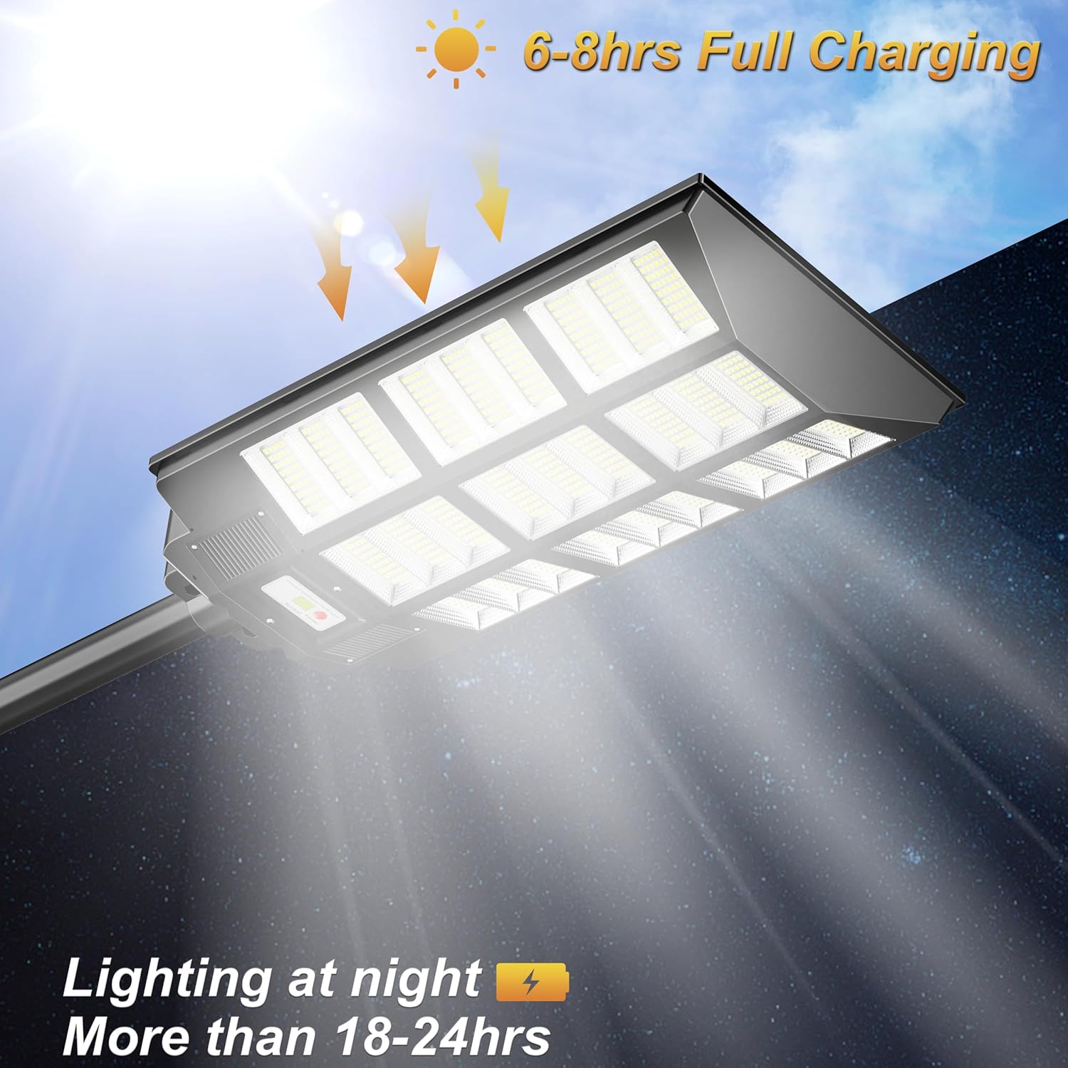 ASCAKE Luces solares de calle, 1458 LED de 3200 W, sensor de movimiento, luces solares para exteriores con control remoto, luces solares de