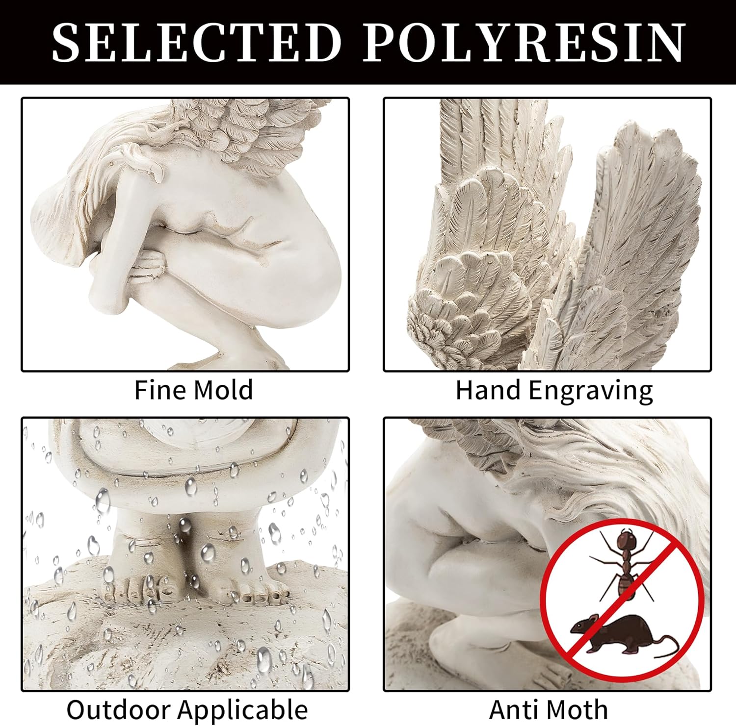 Le Penseur – Estatuas de ángel de redención pacífica para iglesia, patio, césped, jardín, patio, oración, adornos de hadas, estatuilla exterior,