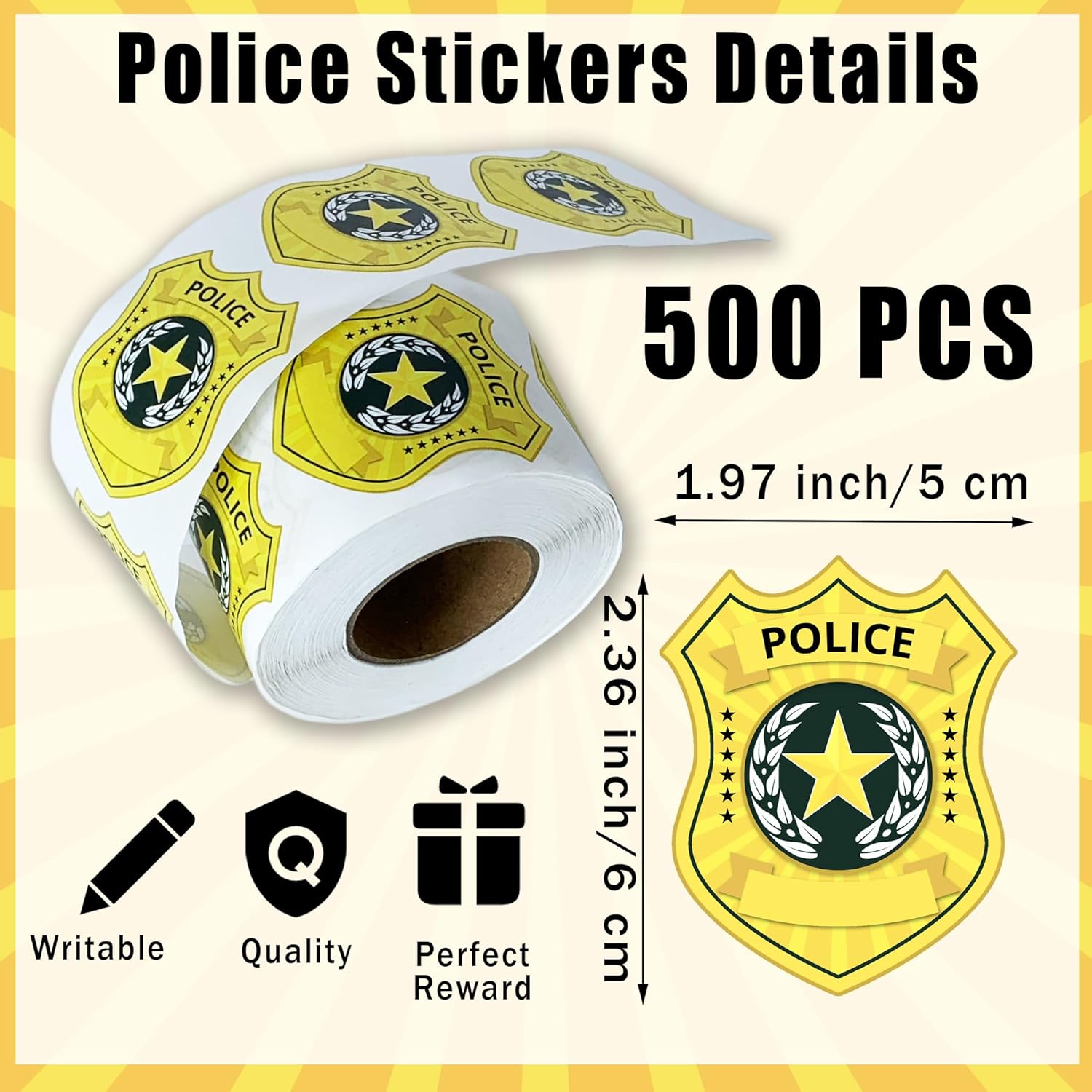 500 calcomanías de insignias de policía para niños, etiquetas de nombre de policía, suministros de fiesta de policía, regalos para niños,