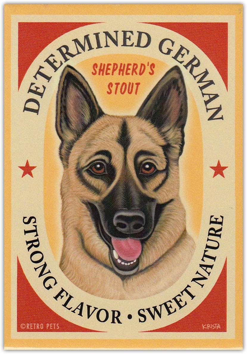 Imanes de refrigerador Retro Dogs Pastor alemán  STOUT  Publicidad vintage