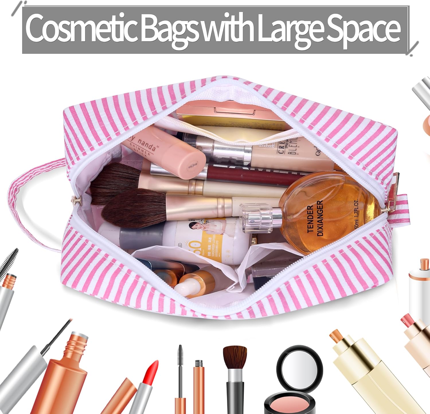 Bolsa de maquillaje con parche de letras, bolsa de viaje para cosméticos, bolsa de preparación con trébol de piedra, con inicial, neceser con