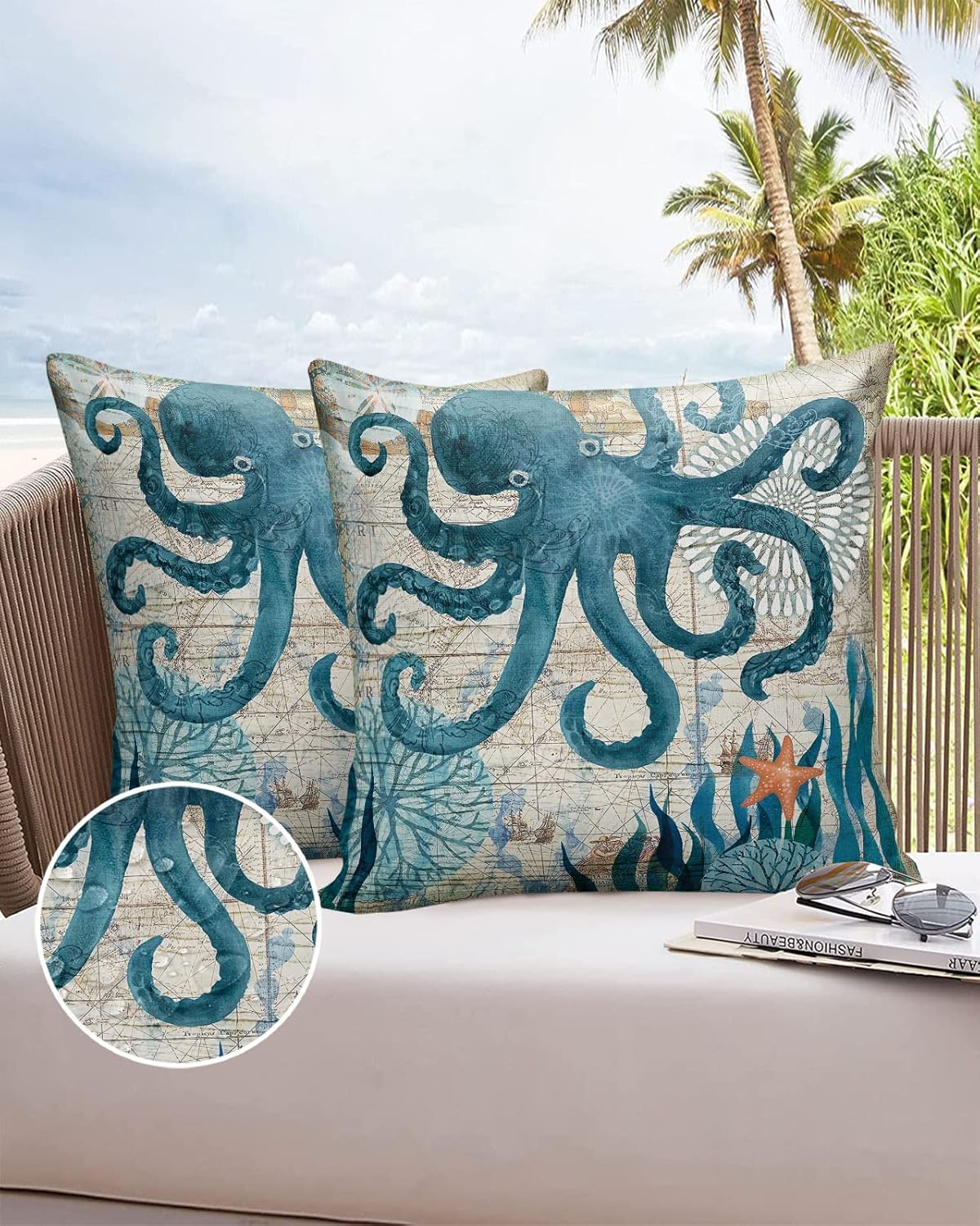 Juego de 2 fundas de almohada impermeables de pulpo marino de 18 x 18 pulgadas, juego de 2 fundas de almohada decorativas de animales monstruosos de