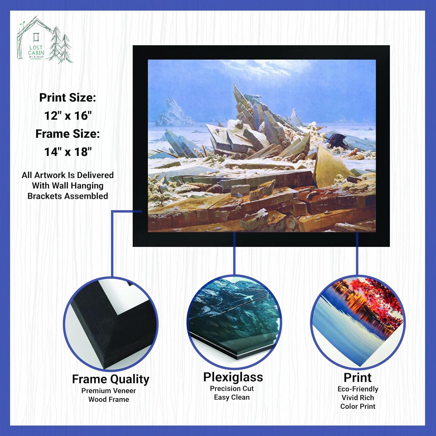 Cabaña perdida El mar de hielo por Caspar David Friedrich  Impresión en marco plano negro  Reproducción de pinturas de obras de arte finas  Póster