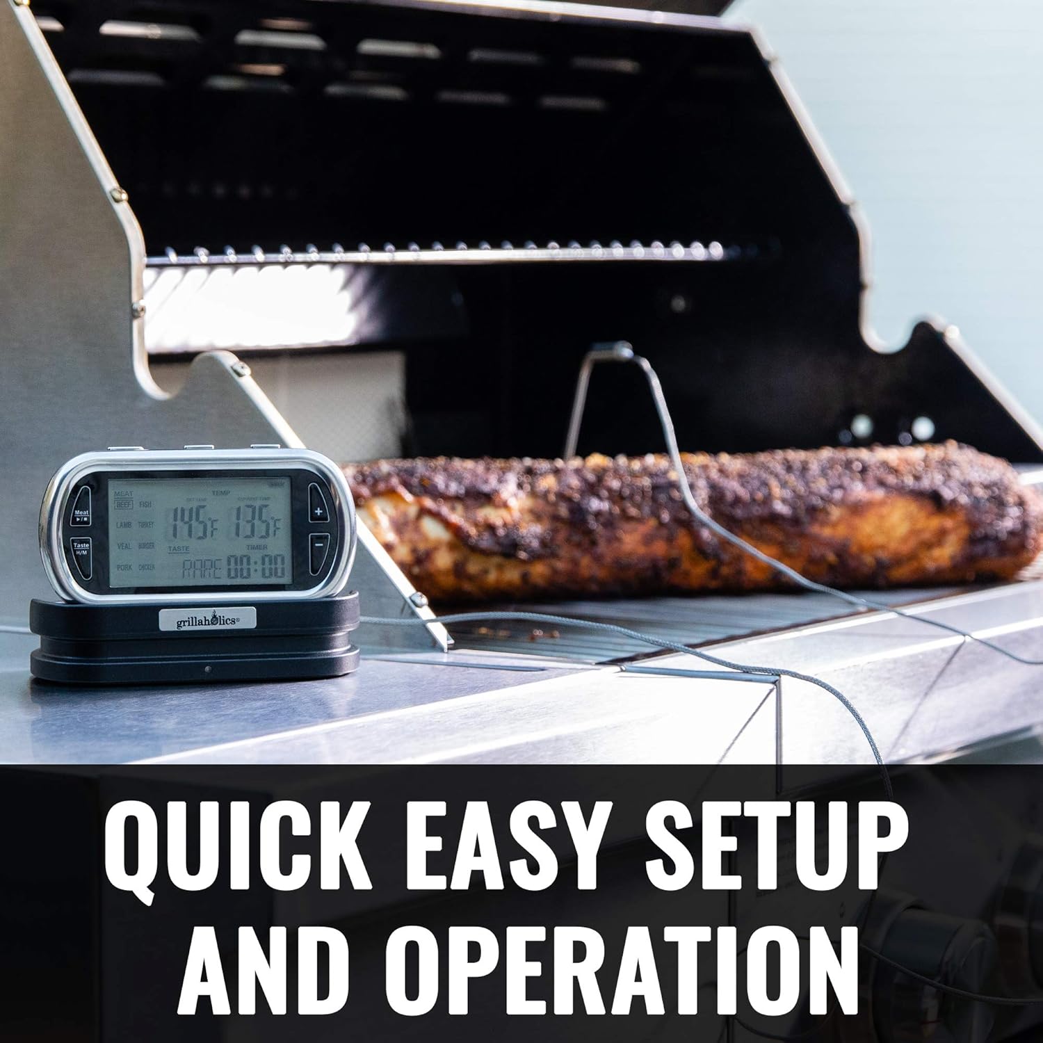 Grillaholics Termómetro de carne para asar a la parrilla – Termómetro digital inalámbrico remoto para cocinar carne para fumar, barbacoa, horno y