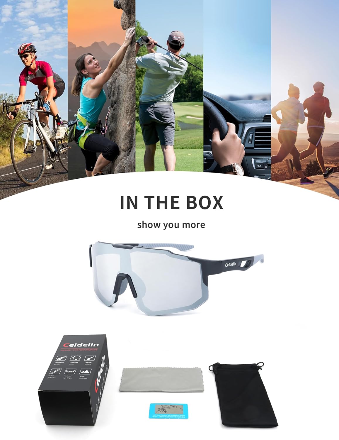 Celdelin Gafas de sol polarizadas deportivas para ciclismo para hombres y mujeres, UV400, ligeras, juveniles, béisbol, MTB, bicicleta de carretera,