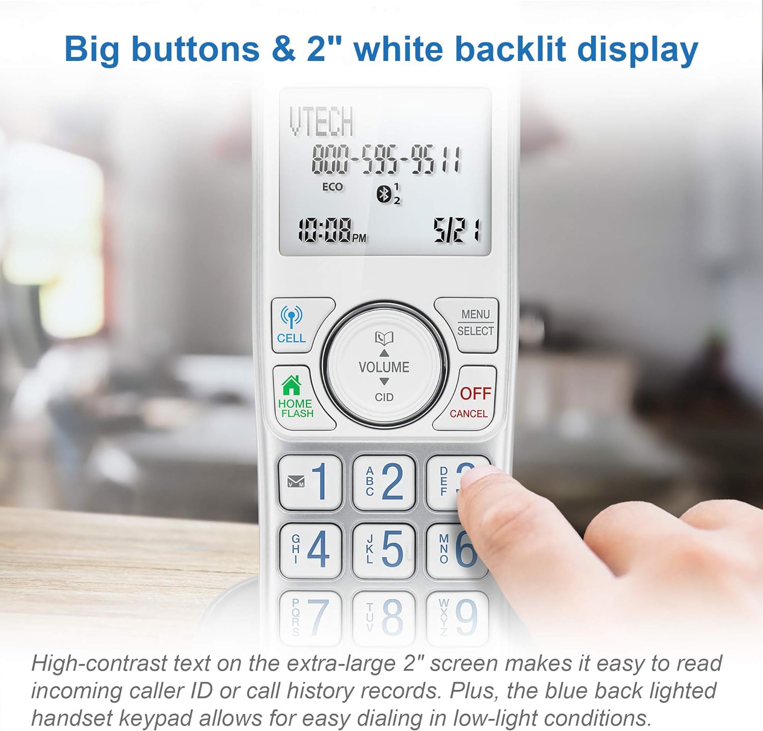 VTech Extended Range 3 teléfono inalámbrico para el hogar con bloqueo de llamadas, conectar a celular Bluetooth
