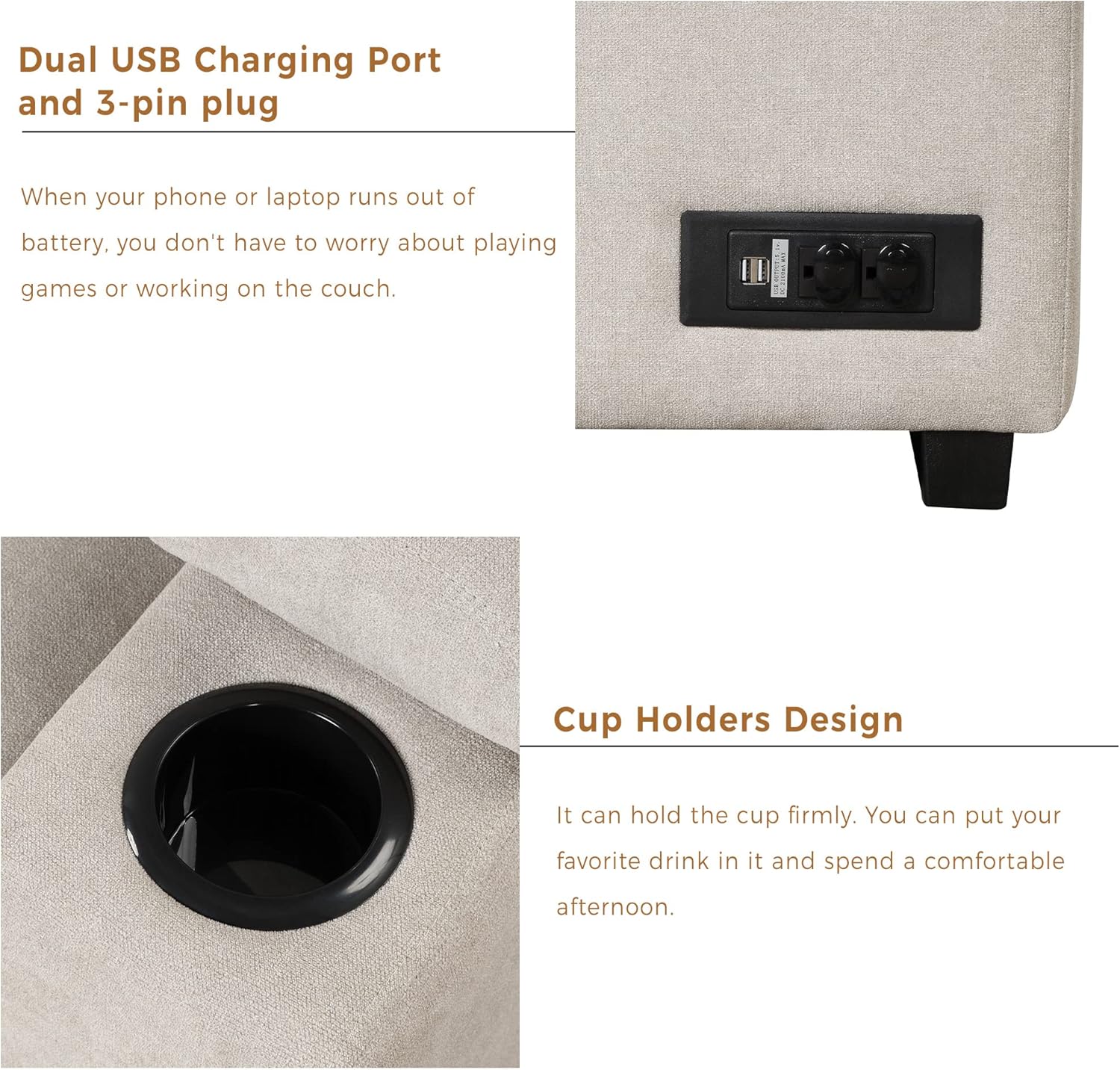 Sofá cama modular con cama extraíble y diván, sofá convertible 2 en 1 en forma de L con otomana de almacenamiento, carga USB y soporte para tazas,