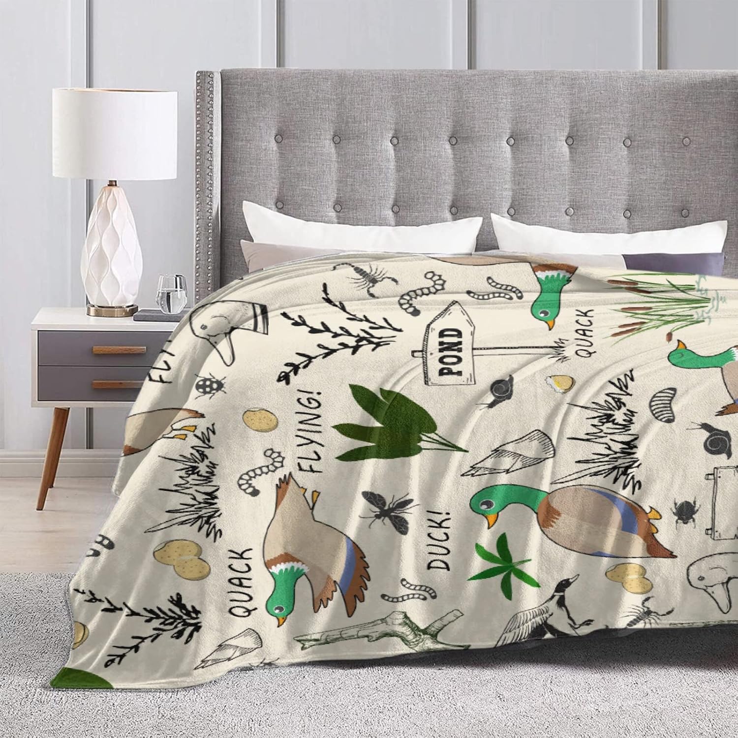 Bonita manta de patos de ánade mallardo, regalo para niños amantes de los patos, manta de franela suave de felpa ligera y esponjosa para cama, sofá,