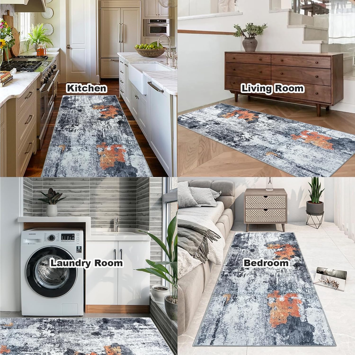 OIGAE Alfombra lavable de 2 x 6 pies, alfombra larga abstracta moderna para pasillo de cocina con parte trasera antideslizante, alfombra para