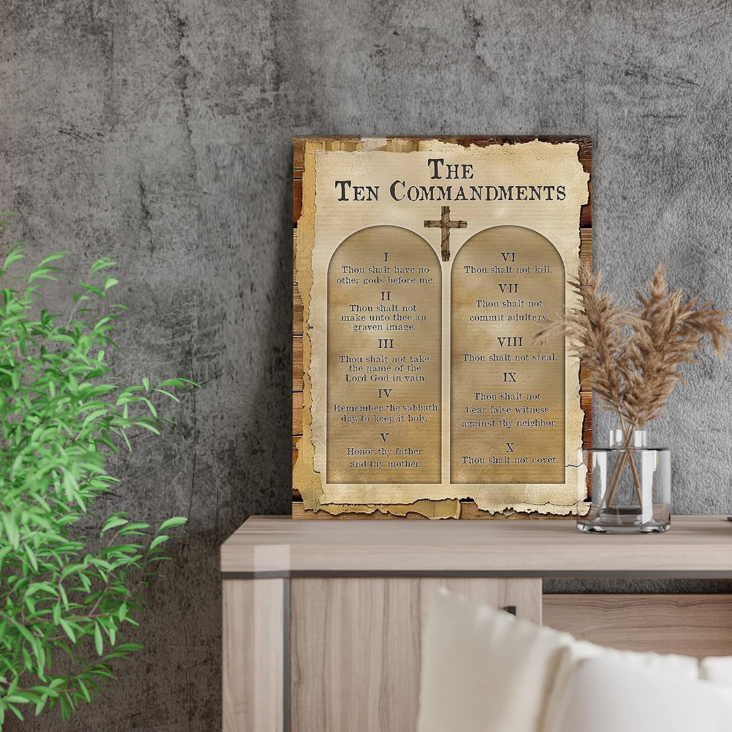 SOULDOOR Arte de pared con los 10 mandamientos, lienzo cristiano vintage de los diez mandamientos, decoración de pared con versículos de la Biblia