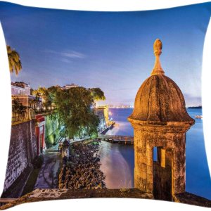 Lunarable Puerto Rico Throw Pillow Cushion Cover, Coast at Paseo de la Princesa Retro Style Architectural Elements Photography, Decorative Square Lunarable Puerto Rico Throw Pillow Cushion Cover, Coast at Paseo de la Princesa Retro Style Architectural Elements Photography, Decorative Square