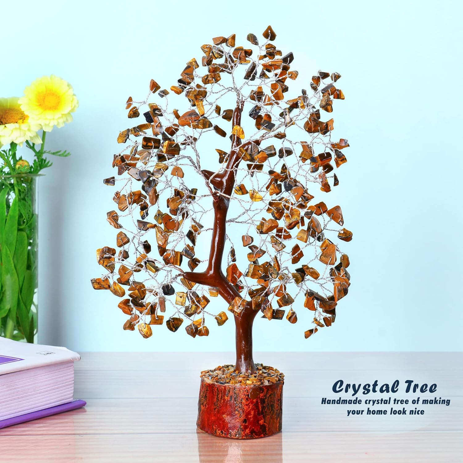 YATHABI Ojo de tigre – Árbol de chakras – Árbol de la vida de cristal – Árbol de Feng Shui – Cristales para la suerte – Regalo espiritual – Árbol de