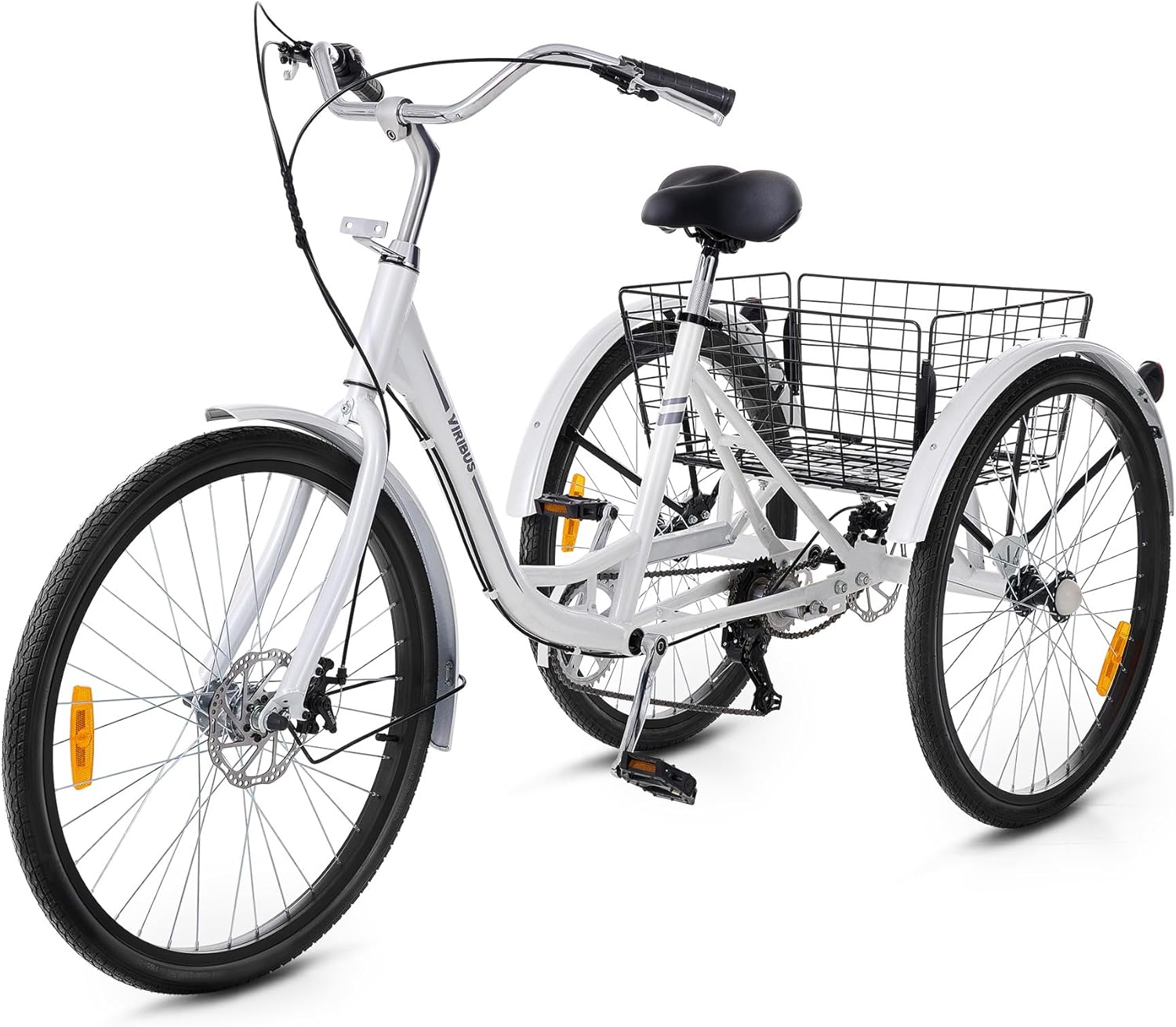 Viribus Triciclo para adultos, triciclo de 7 velocidades para adultos con doble cadena, triciclos para adultos para mujeres, hombres y personas