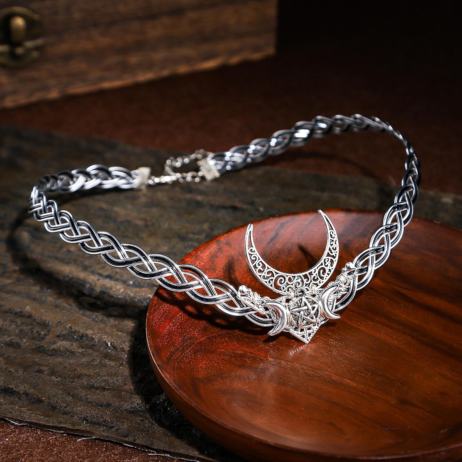 Viking Moon Fairy Circlet – Handmade Braid Fairy Crown for Men Women Halloween Renaissance Medieval Retro Festival Celtic Cosplay Party Costume