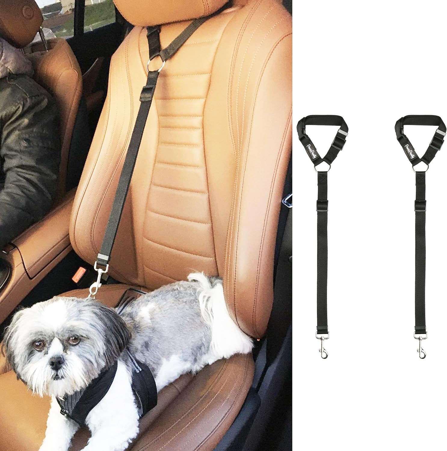 PawsPawty – Paquete de 2 cinturones de seguridad para perros, ajustable, tela de nailon, correas de seguridad para automóvil, arnés para perros,