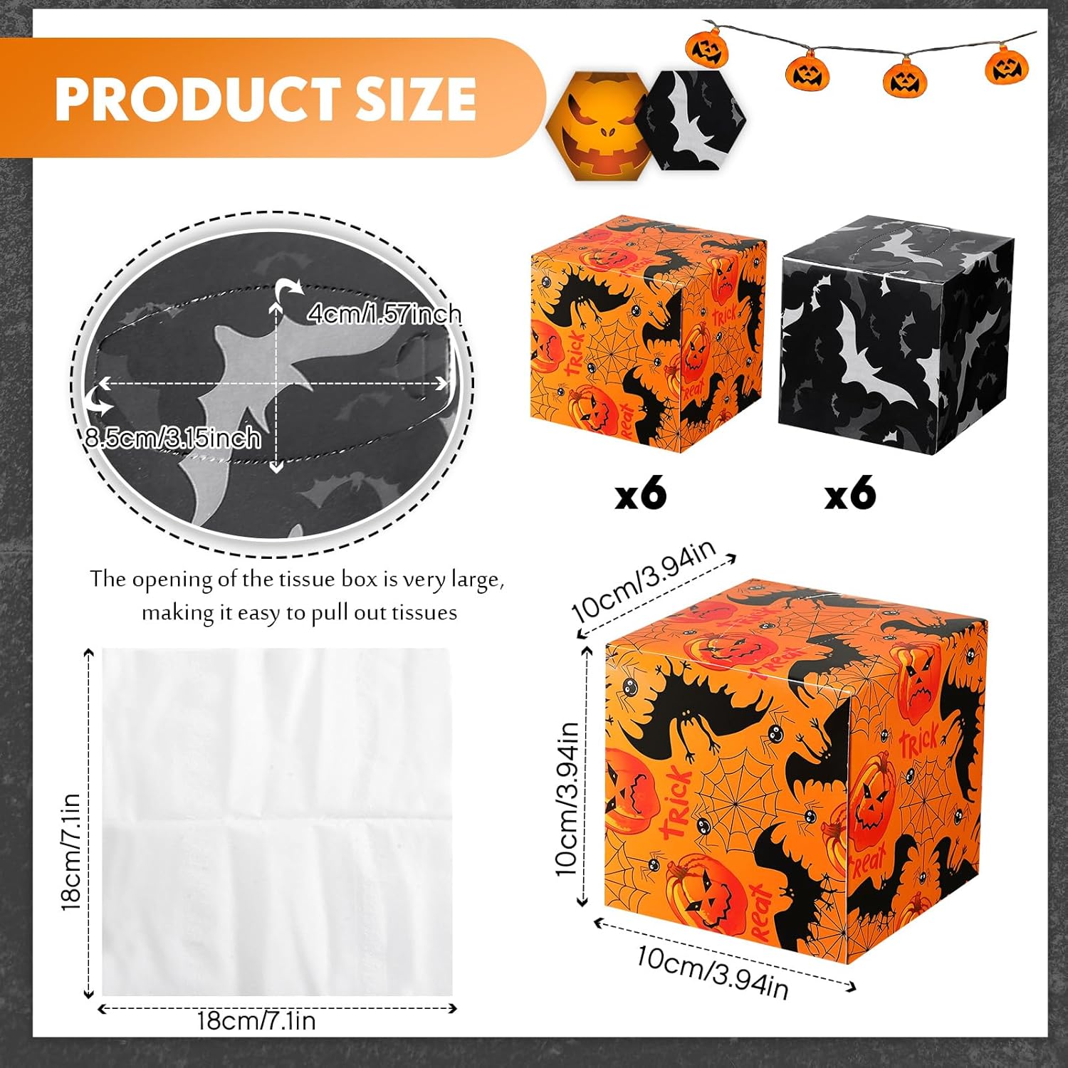 Paquete de 12 pañuelos de Halloween en forma de cubo, pañuelos faciales de 2 capas, pañuelos de viaje suaves para Halloween, caja de pañuelos