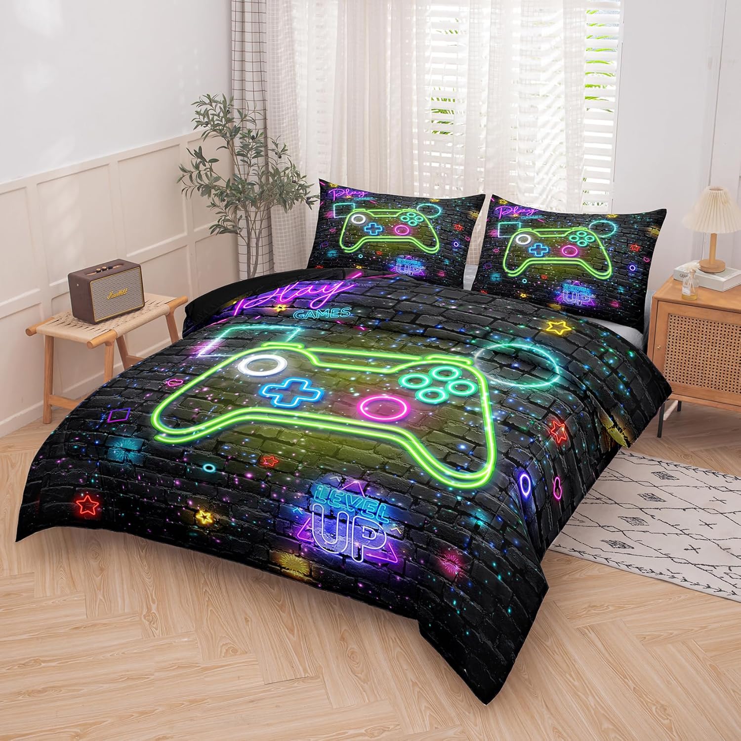 Juego de edredón para niños, juego de ropa de cama de tamaño matrimonial, juegos de edredón de juegos para niños, adolescentes y niños, edredón
