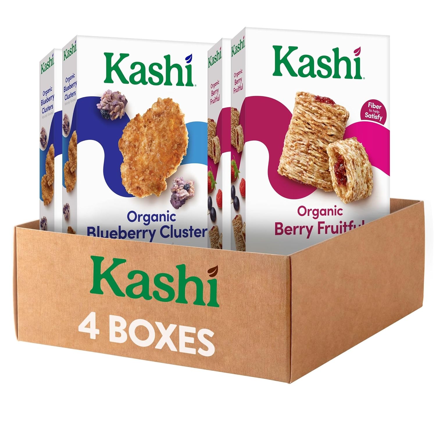 Kashi Cereales de desayuno frío, desayuno familiar, cereales de fibra orgánica, paquete variado (4 cajas)