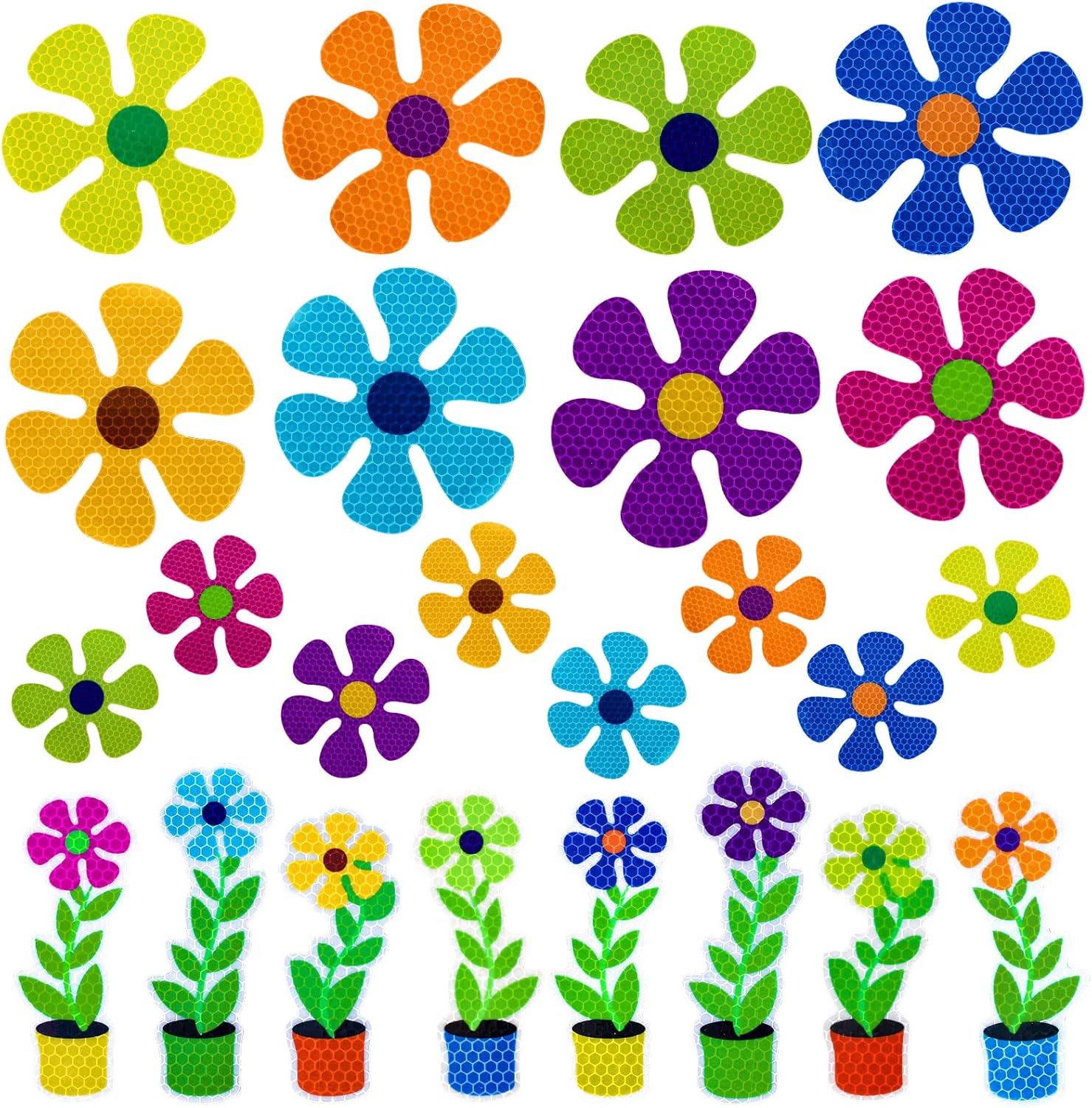 Whaline 24 calcomanías magnéticas de flores reflectantes multicolor para refrigerador, calcomanías magnéticas para buzón de metal (no para vehículos